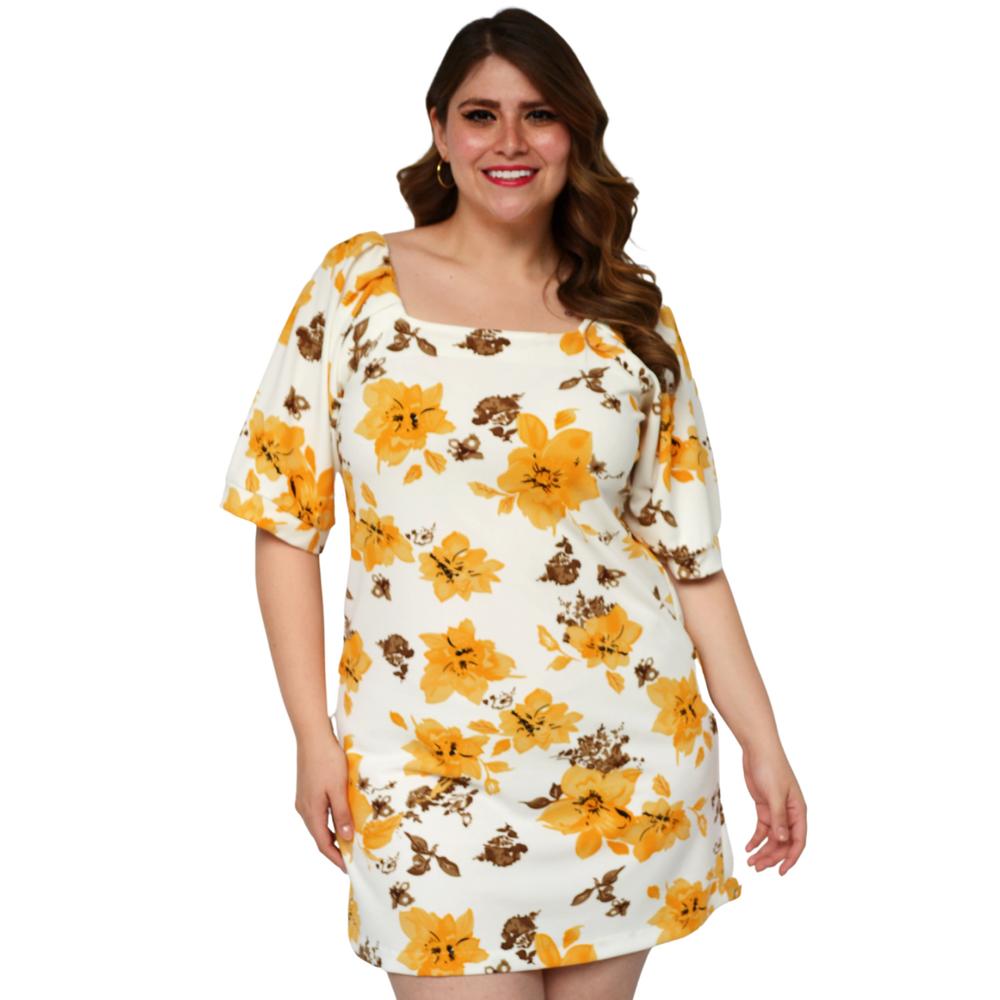 Vestido recto talla extra, modelo 0900 (Flor amarilla)
