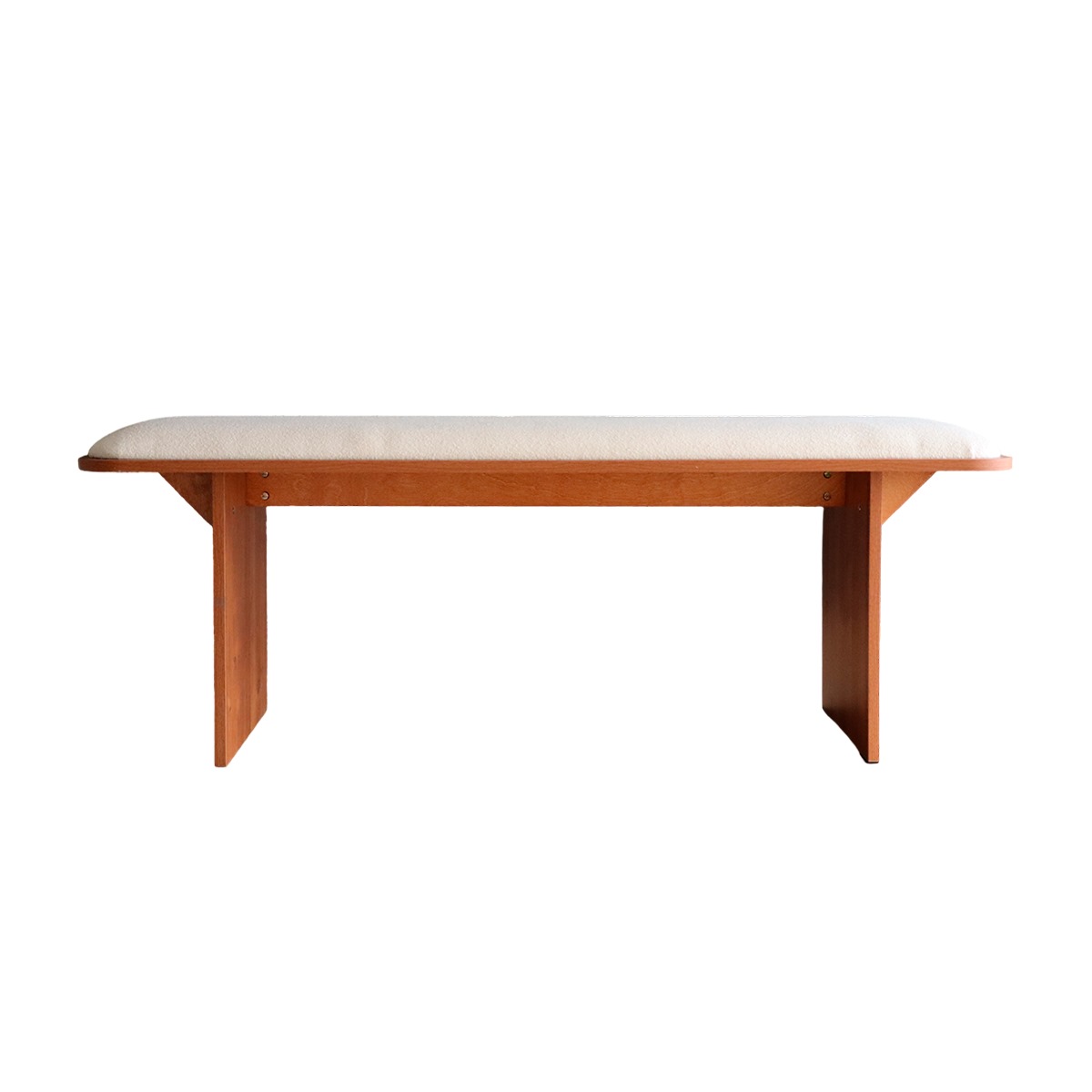 Banca de madera tapizada, Píe de cama, Banca de comedor (Bouclé Blanco) 
