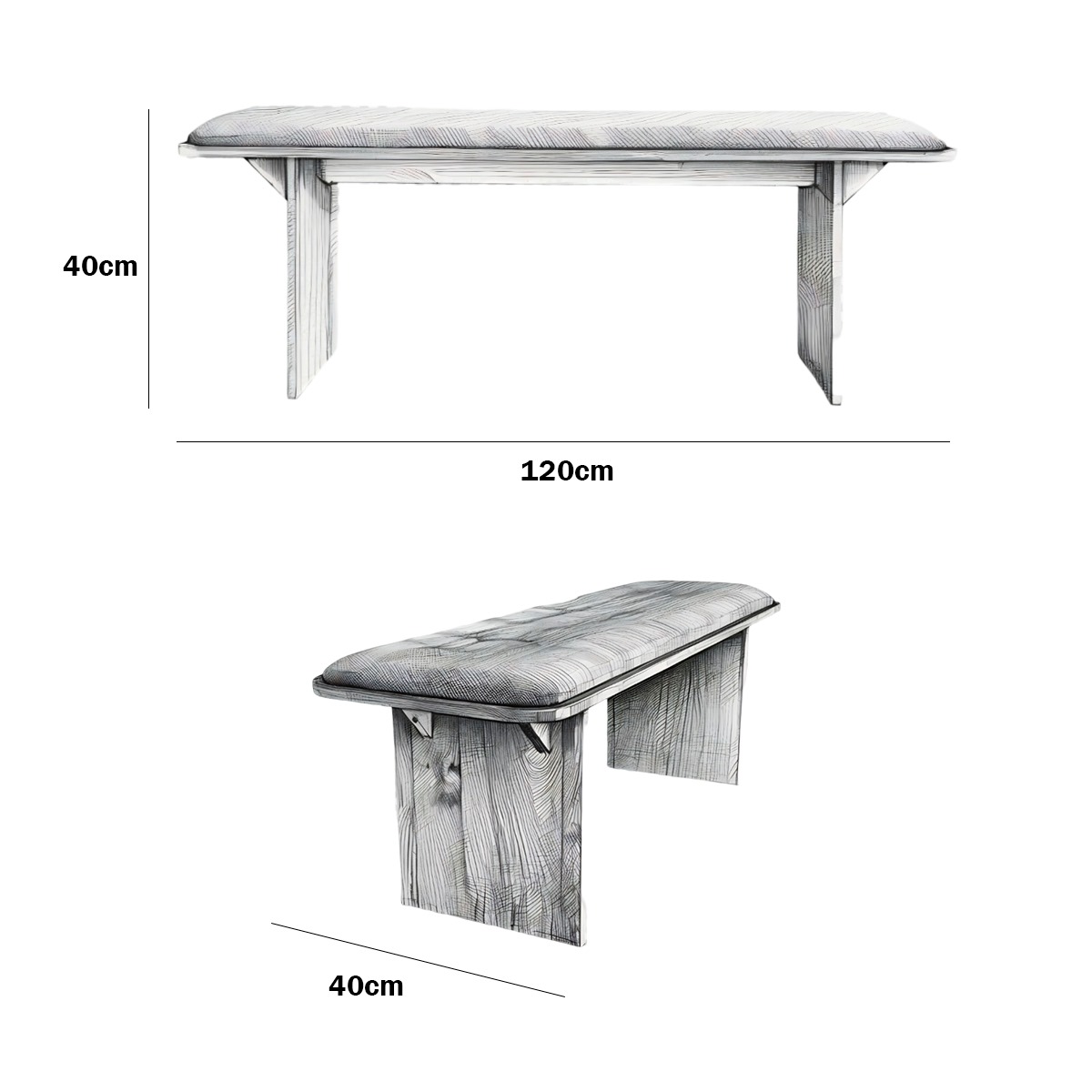 Banca de madera tapizada, Píe de cama, Banca de comedor (Bouclé Blanco) 