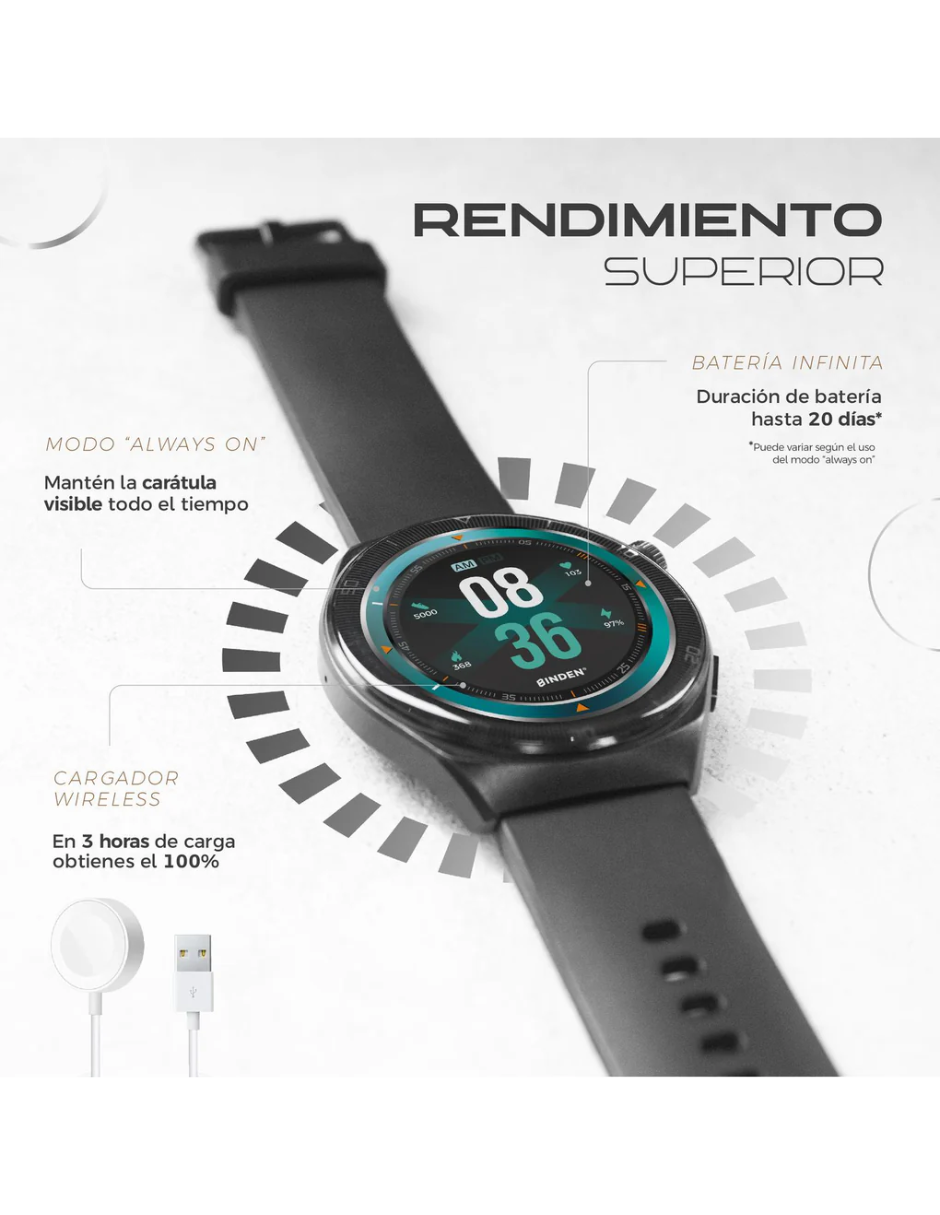 Smartwatch ERA One Class BINDEN AMOLED con Asistente de Voz y 3 correas
