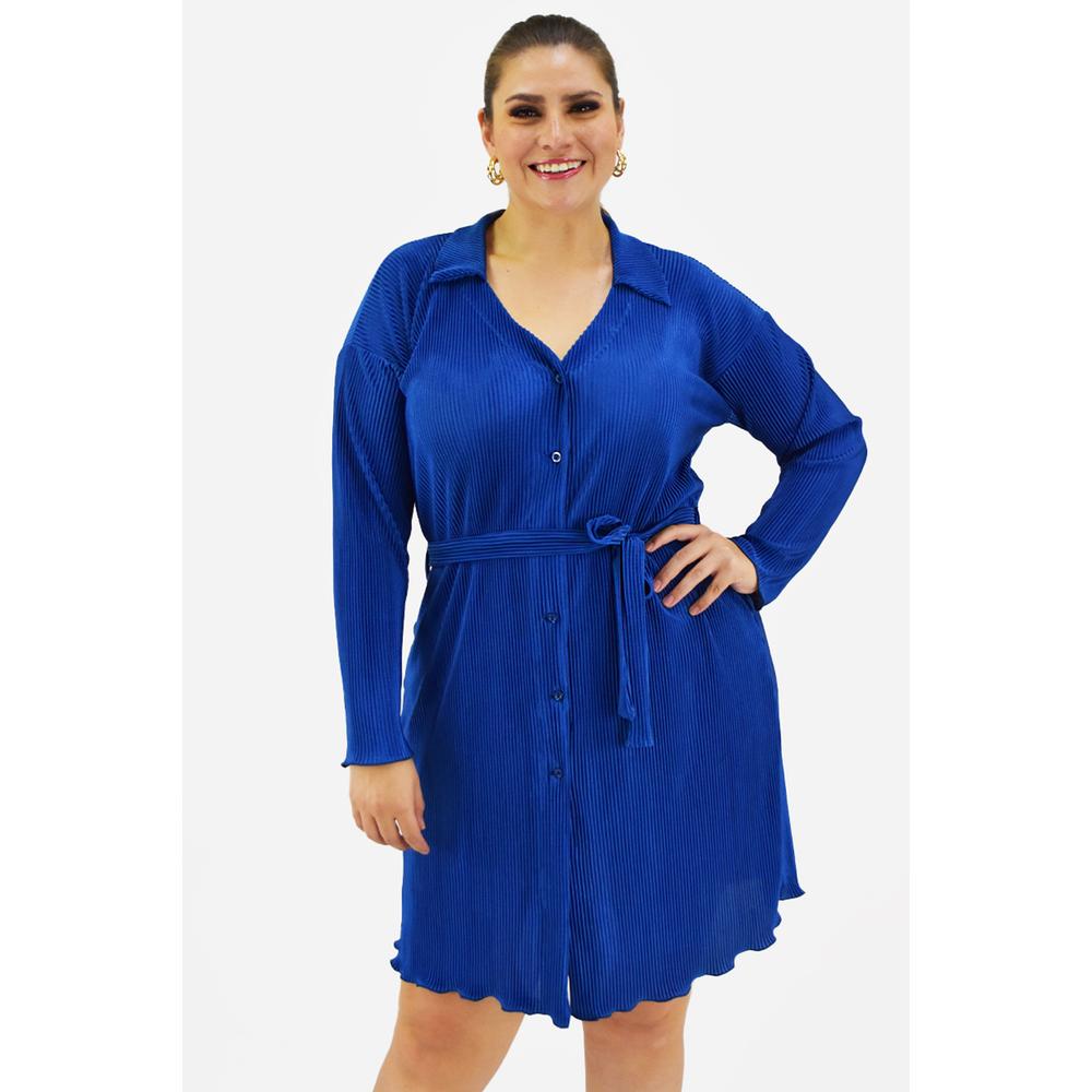Vestido de satín plisado Roman Fashion /Tallas Extras, 12248 (Azul petroleo)