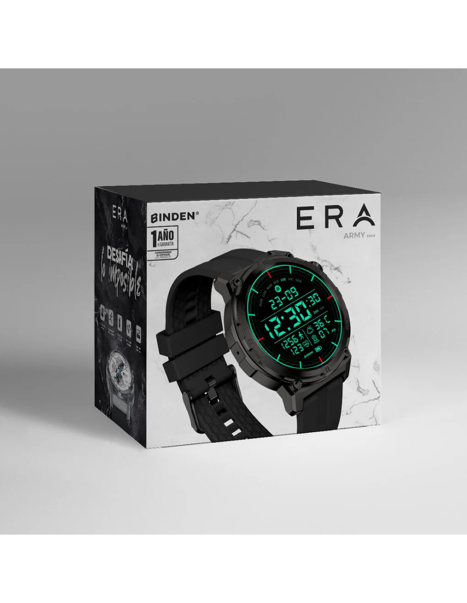 Reloj Smartwatch ERA ARMY Eros BINDEN Con asistente de voz Negro