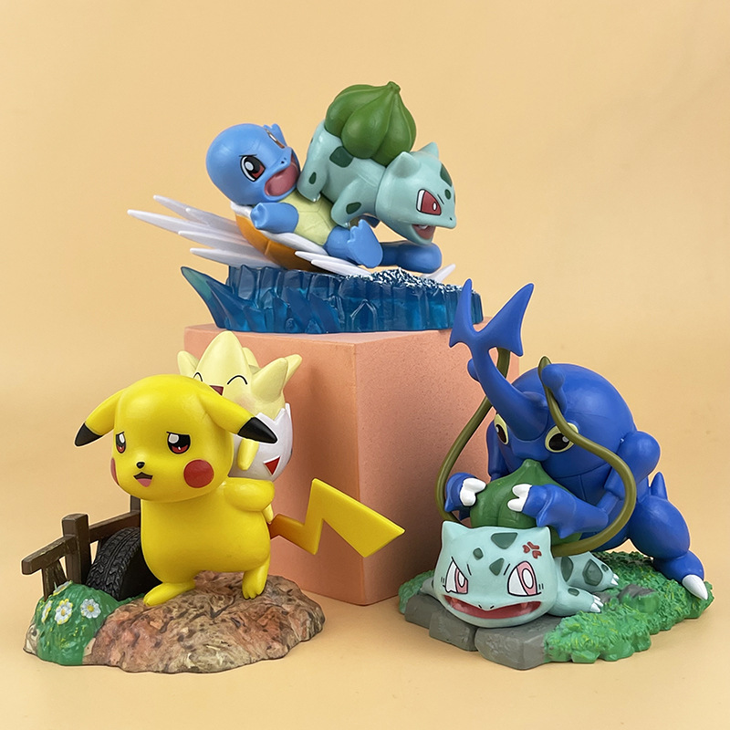 3 Figuras de Colección Anime Bulbasaur Pika Squirtle Togepi PVC