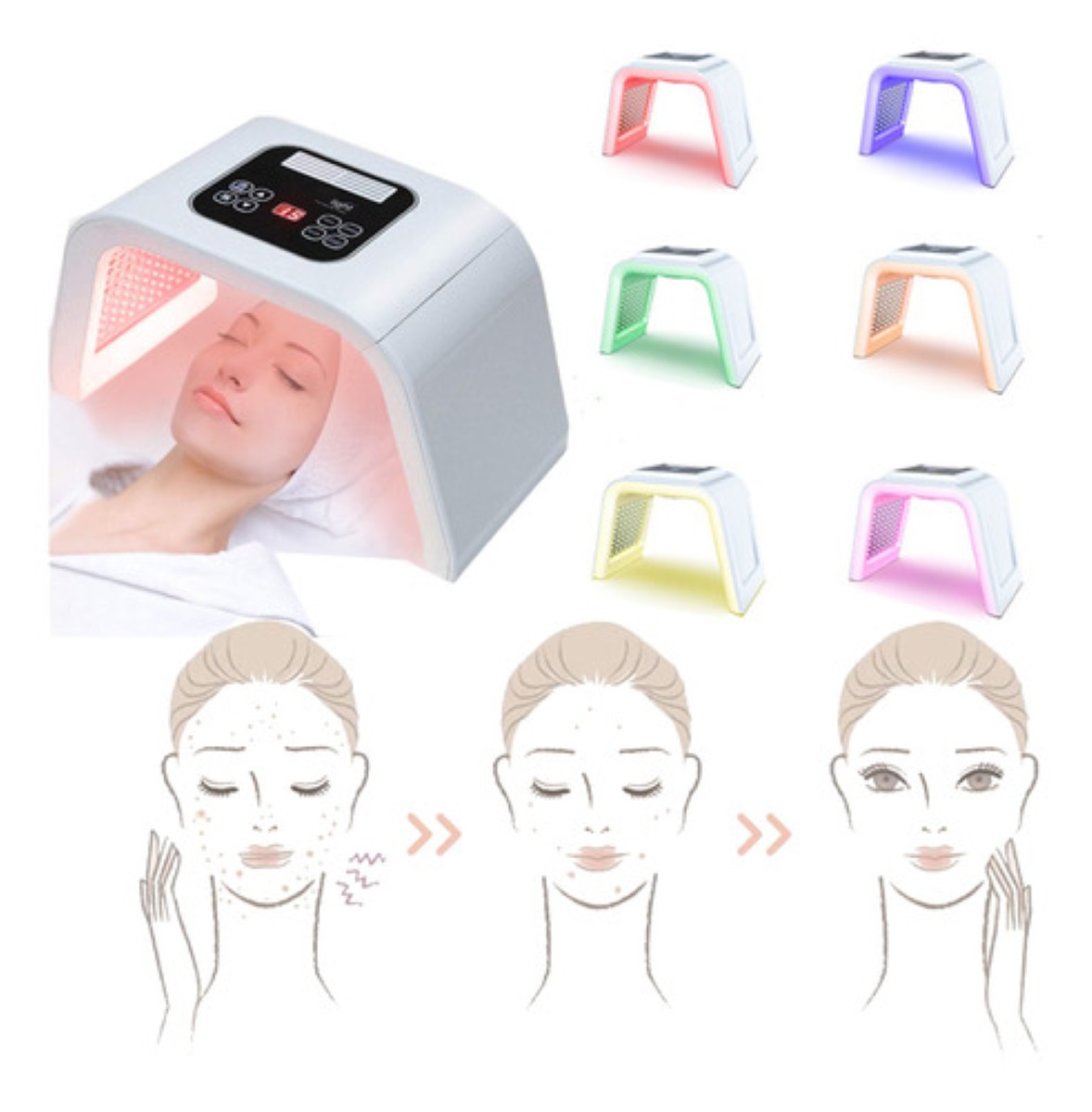 Para Cara Y Cuello Cosmético,maquina Facial De Led 7 Colores blanco