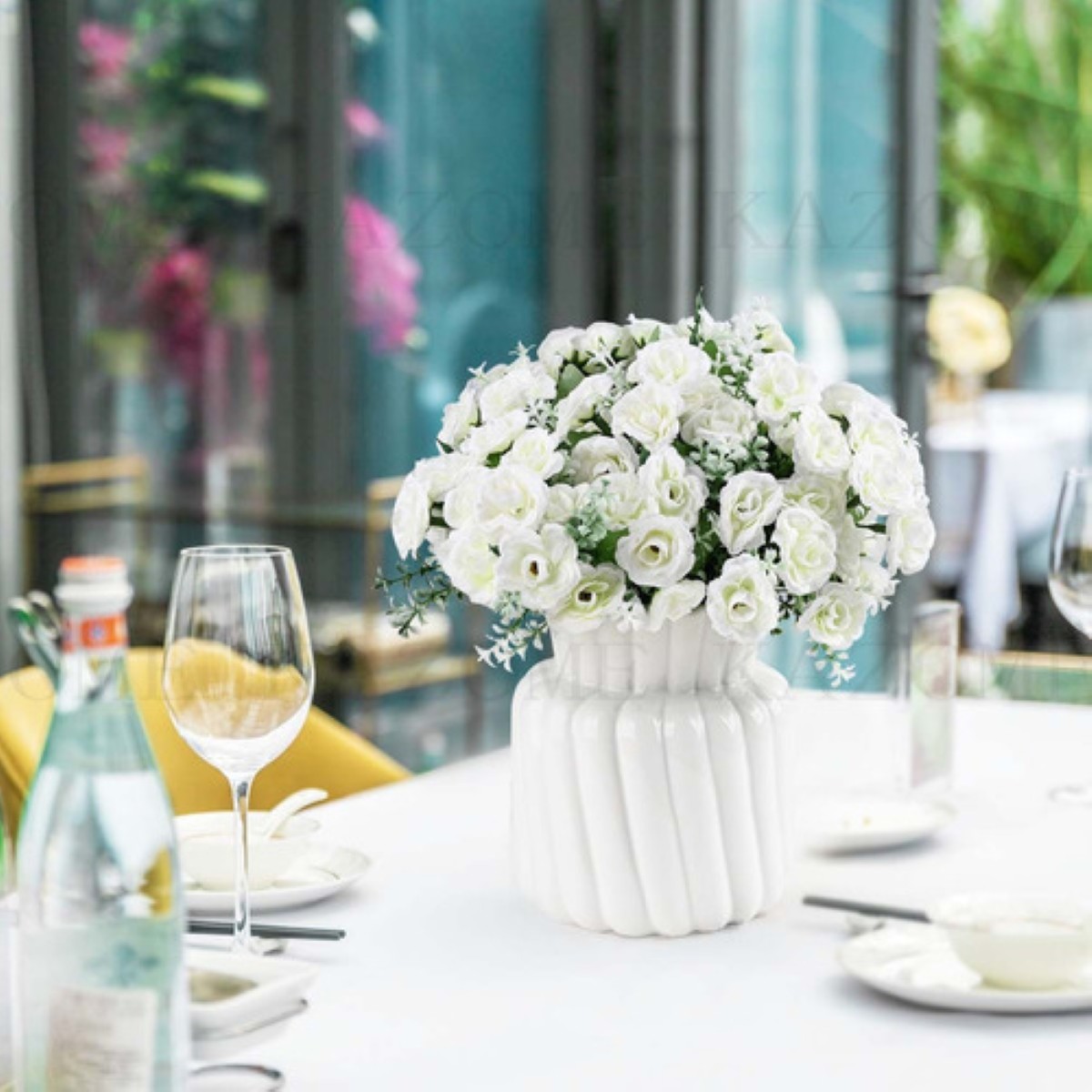 6 Ramos Flores Artificiales Rama Decoración BLANCO