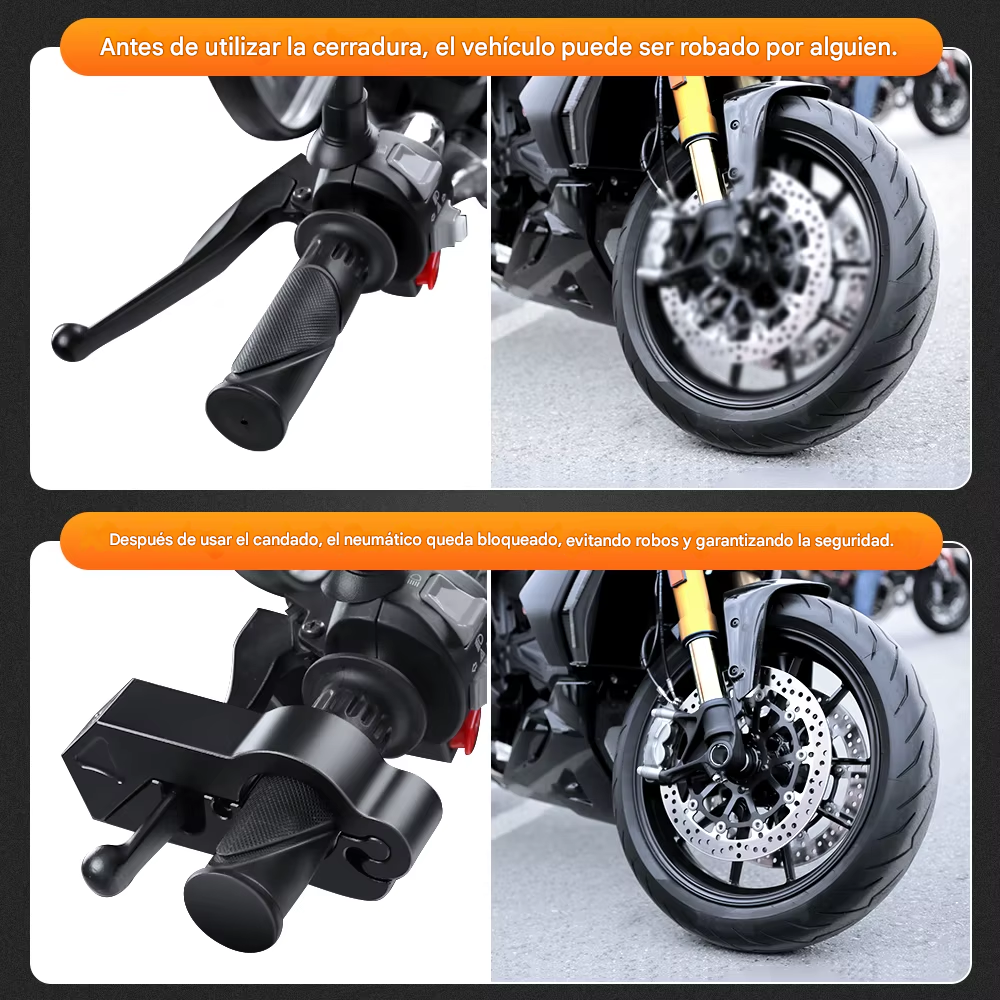 Candado antirrobo manillar motocicleta freno tambor vehículo eléctrico negro seguro portátil.
