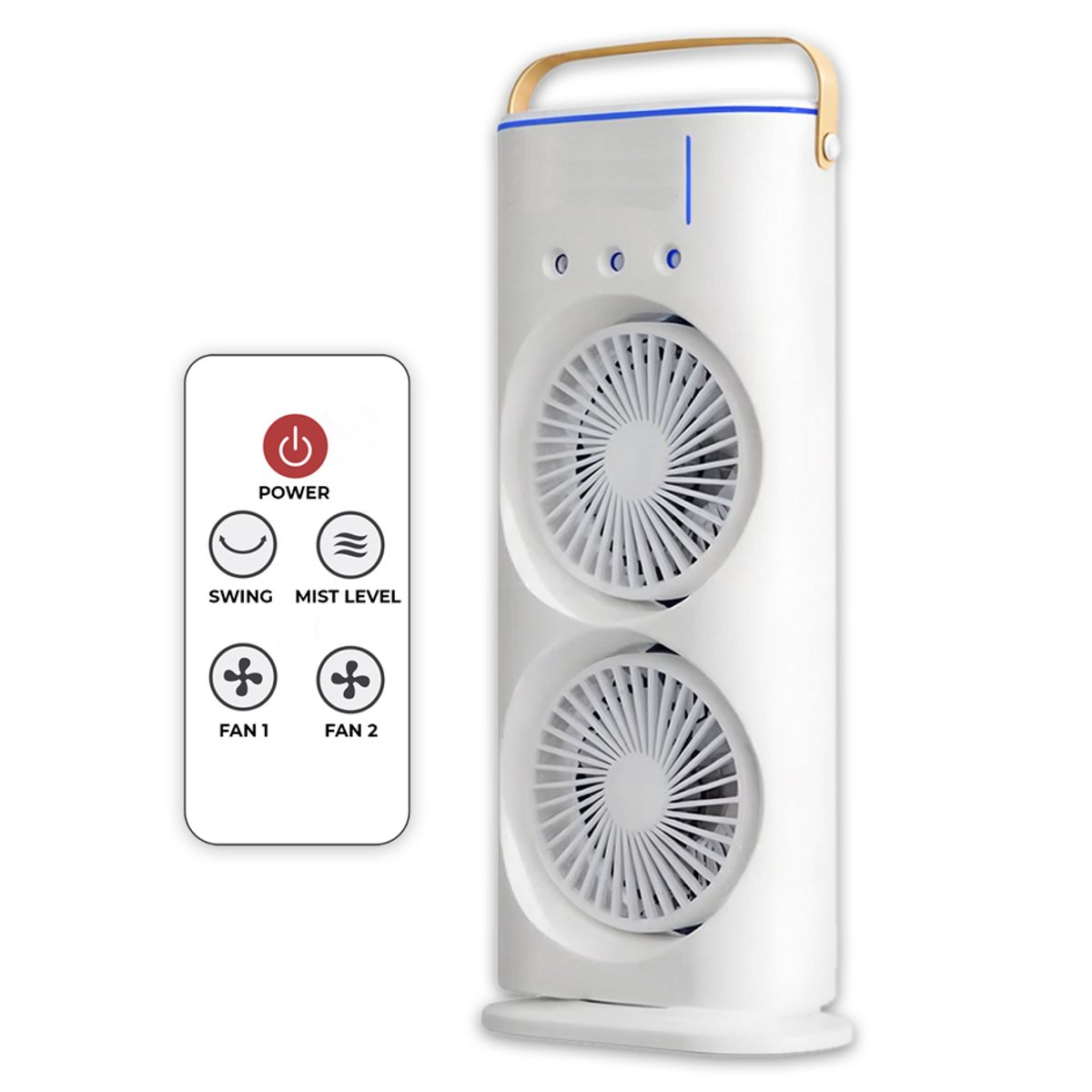 Ventilador De Torre Doble Con Efecto Humidificador Enfriador Con Base Giratoria Y Control Remoto