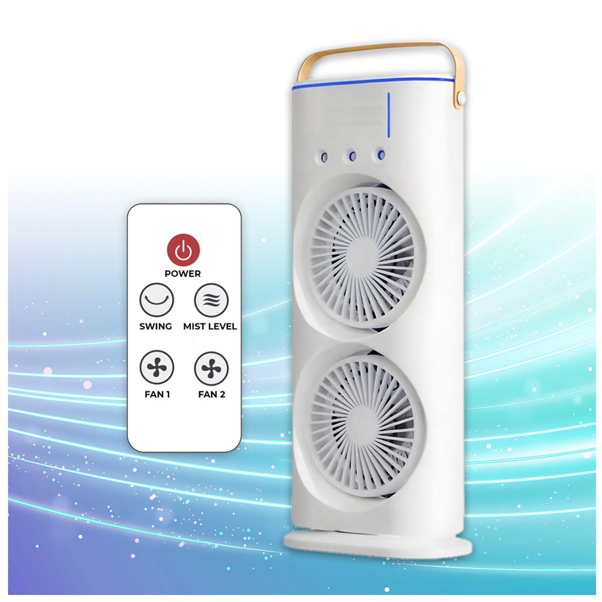 Ventilador De Torre Doble Con Efecto Humidificador Enfriador Con Base Giratoria Y Control Remoto