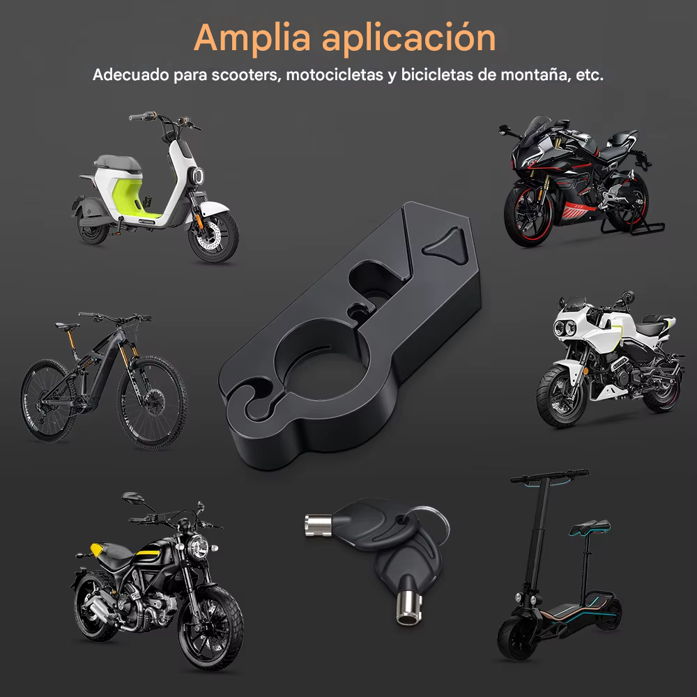 Candado antirrobo manillar motocicleta freno tambor vehículo eléctrico negro seguro portátil.