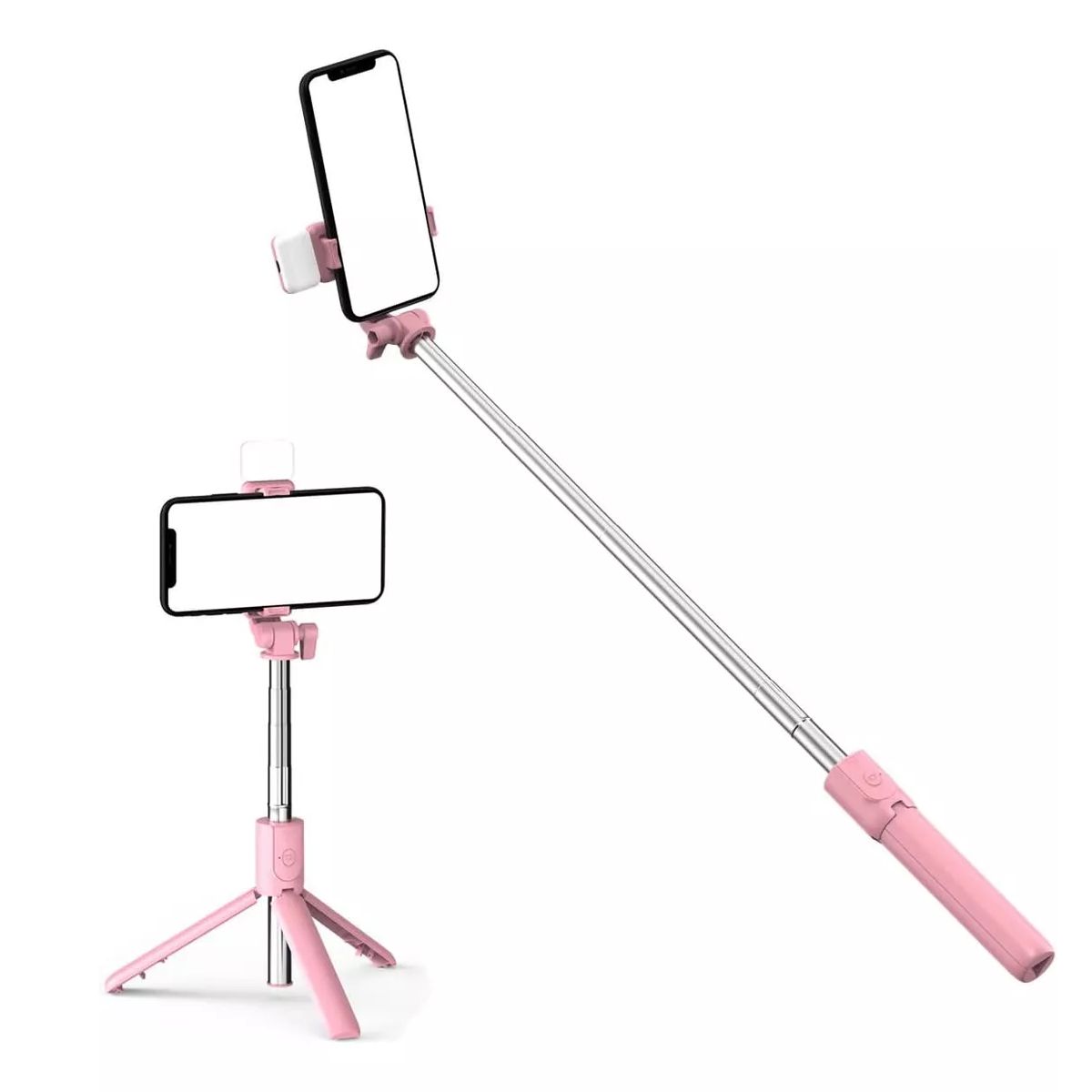 Baston Selfie Stick Control Bluetooth Con Luz Tipo Flash Recargable Color Rosa