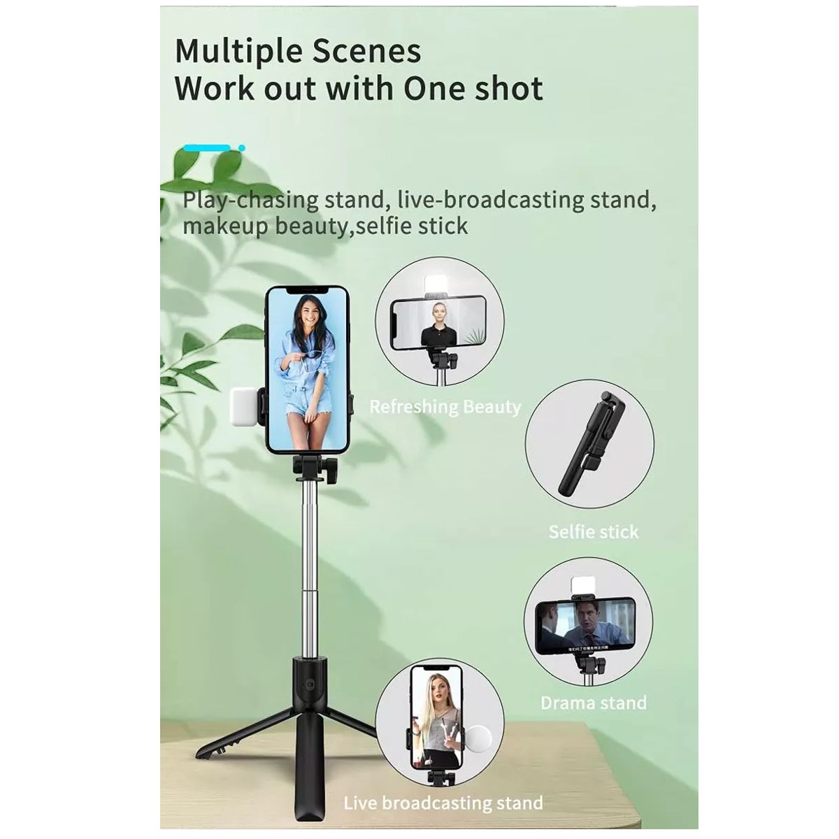 Baston Selfie Stick Control Bluetooth Con Luz Tipo Flash Recargable Color Rosa