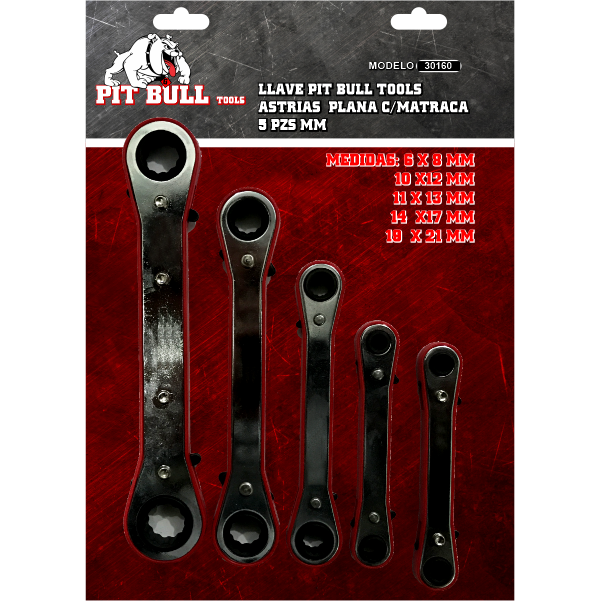 LLAVE ASTRIAS 5 PIEZAS MM, MARCA PIT BULL TOOLS.