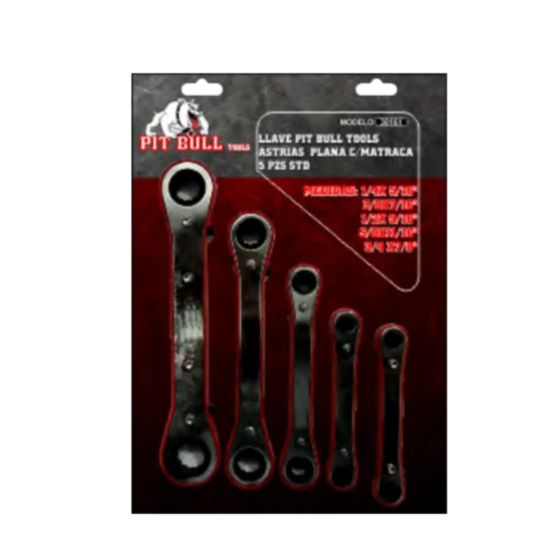 LLAVE ASTRIAS 5 PIEZAS STD, MARCA PIT BULL TOOLS. 