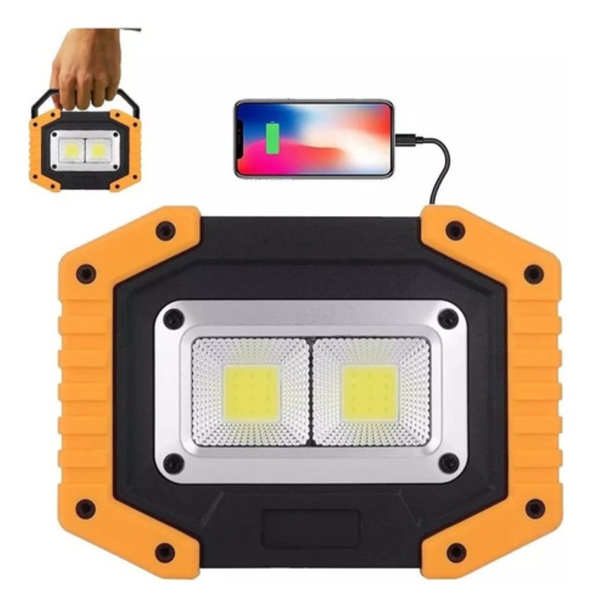 Lámpara Recargable De Trabajo Tipo Led De Mano P/campamento NEGRO NARANJA 