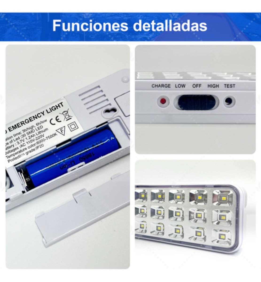 Lámpara De Emergencia 30 Leds Batería Recargable Blanca