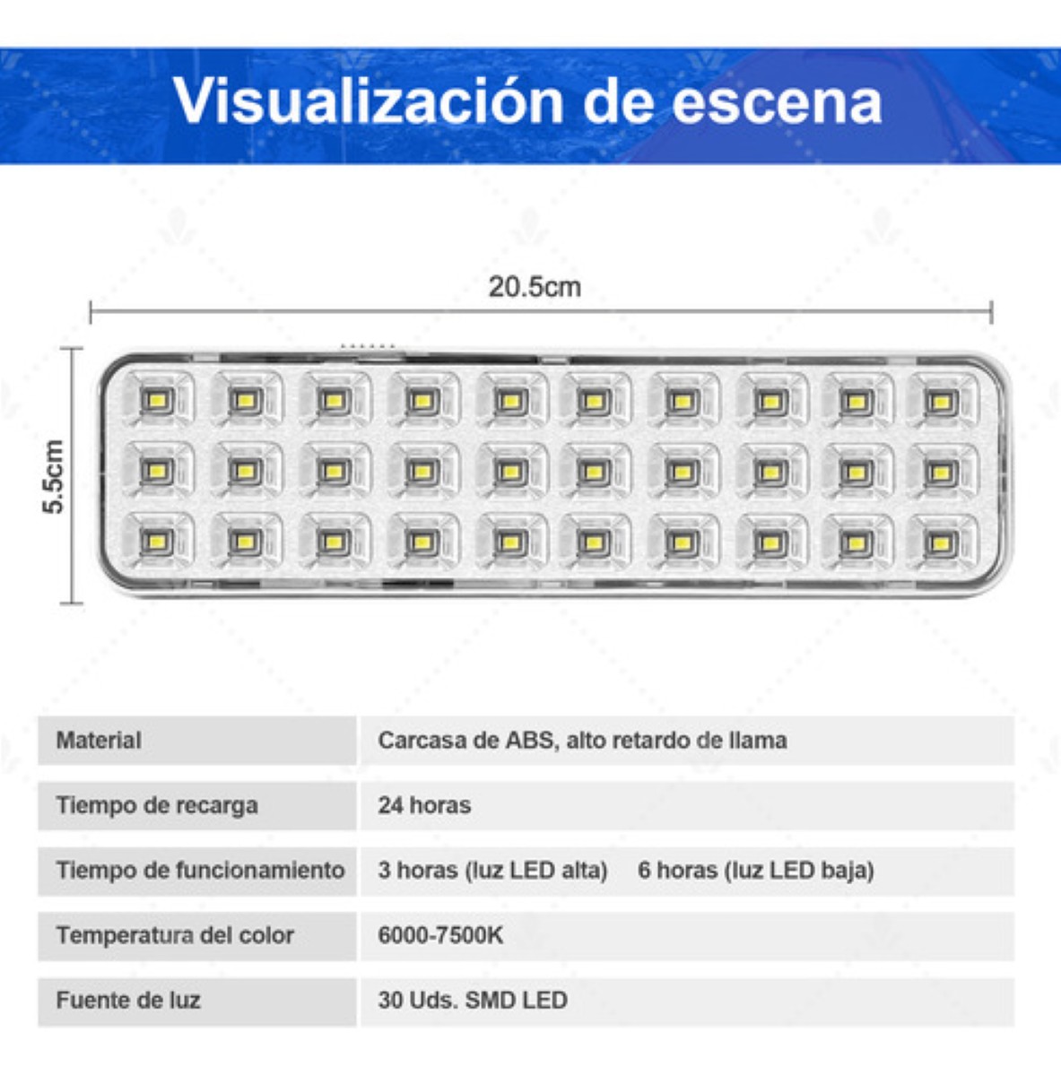 Lámpara De Emergencia 30 Leds Batería Recargable Blanca