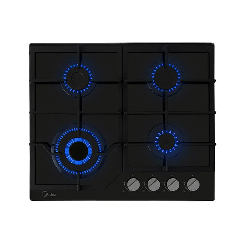 Parrilla de Empotre Midea MTGB24R3402GG 24" 4 Quemadores Cristal Templado Negra