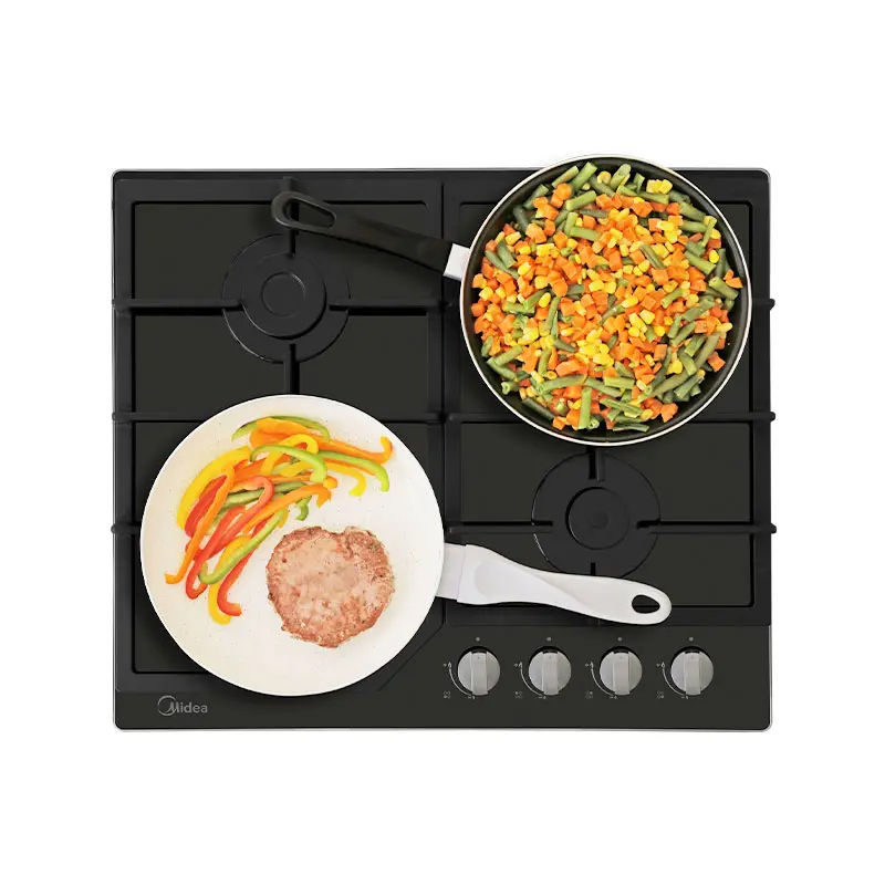 Parrilla de Empotre Midea MTGB24R3402GG 24" 4 Quemadores Cristal Templado Negra
