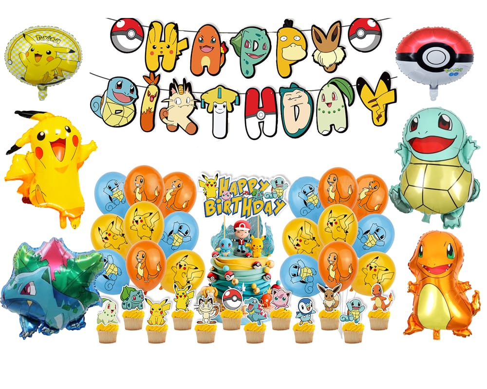 Set 18 Globos Látex Anime Poke Metalicos Fiesta y Decoración