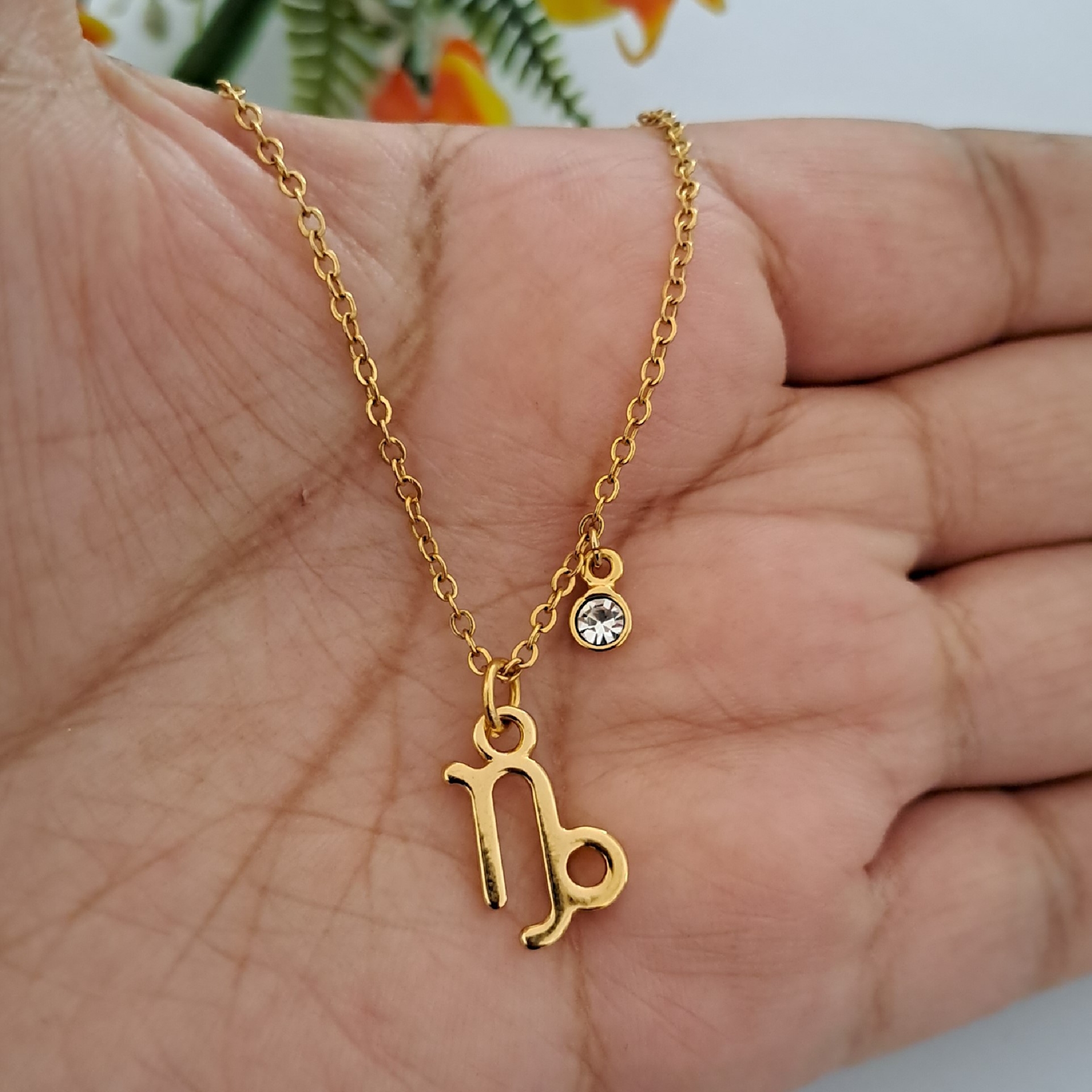 Collar Signo Zodiacal Capricornio con Cristal en Chapa De Oro Premium