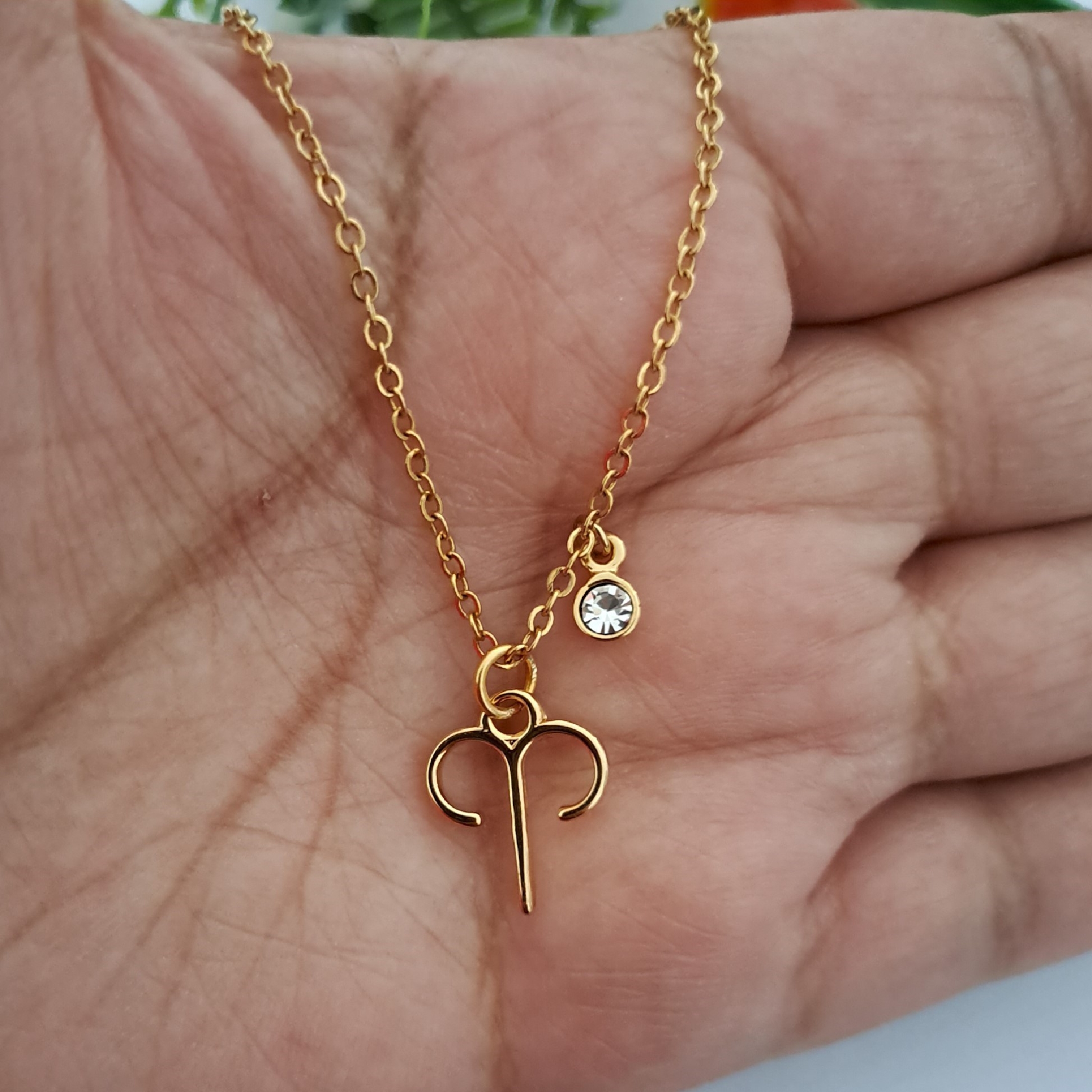 Collar Signo Zodiacal Aries con Cristal en Chapa De Oro Premium