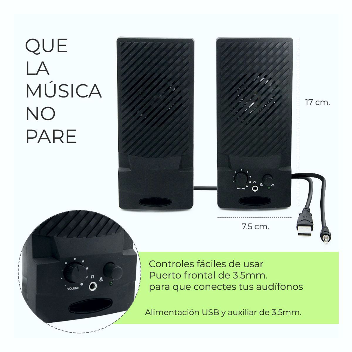 Bocinas Para Computadora Conexion 3.5mm y USB Sonido Estereo