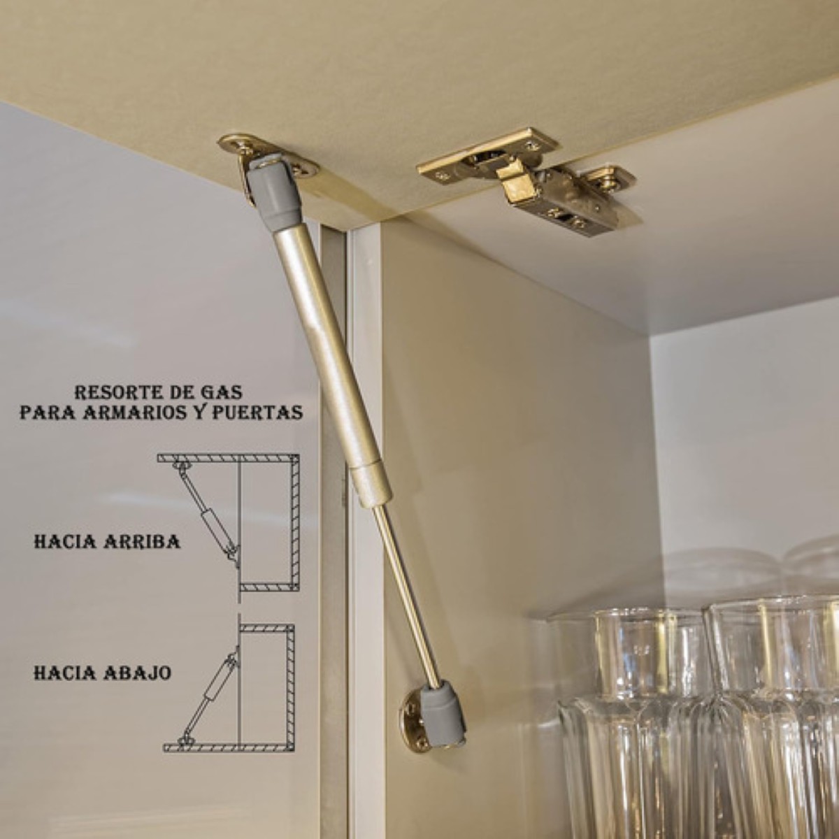 4 Pistones Amortiguador Gas Tope Puerta Para Alacena Cocinas PLATA 150N