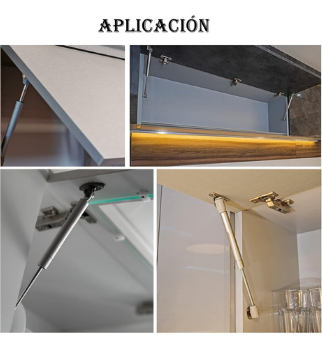 4 Pistones Amortiguador Gas Tope Puerta Para Alacena Cocinas PLATA 80N