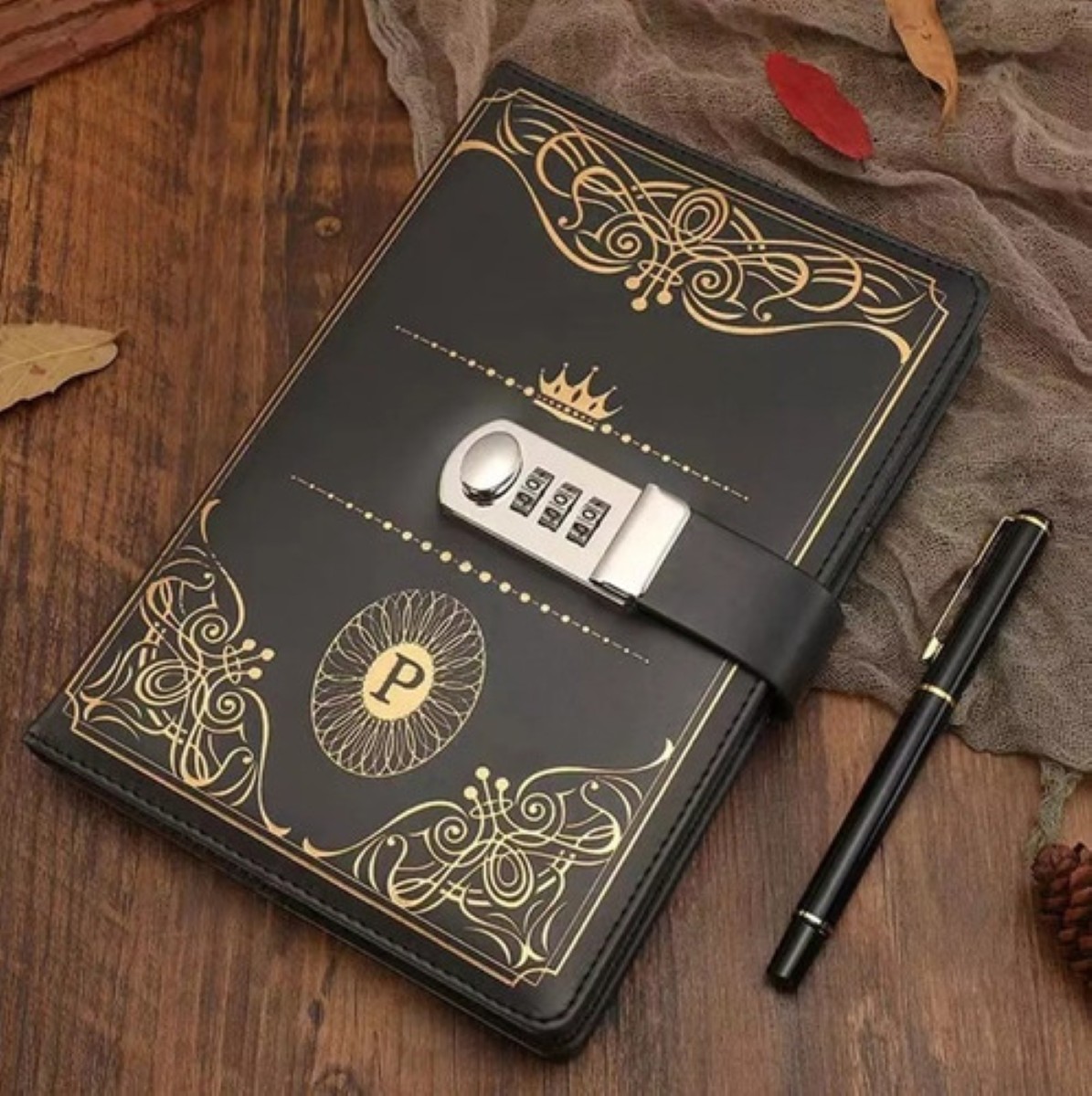 Agenda De Cuero Con Candado Diario Personal 150 Hojas A5 negro