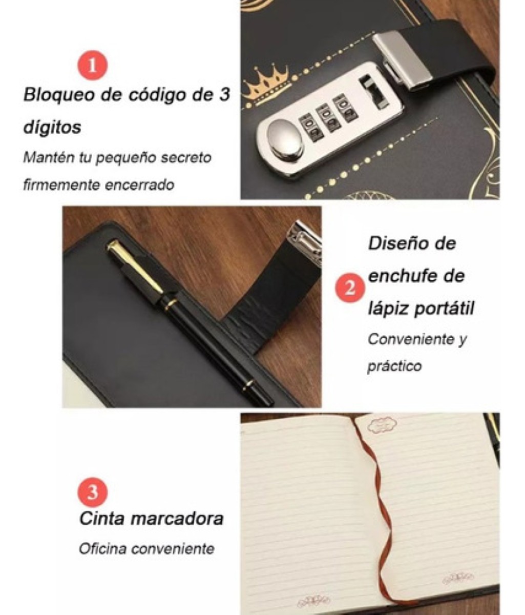 Agenda De Cuero Con Candado Diario Personal 150 Hojas A5 negro