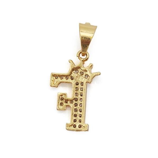 Cadena y dije de brillos con corona de oro laminado letra "F"