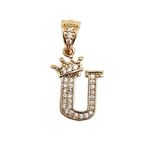 Cadena y dije de brillos con corona de oro laminado letra "U"