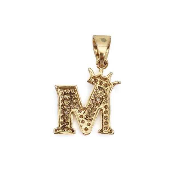 Cadena y dije de brillos con corona de oro laminado letra "M"
