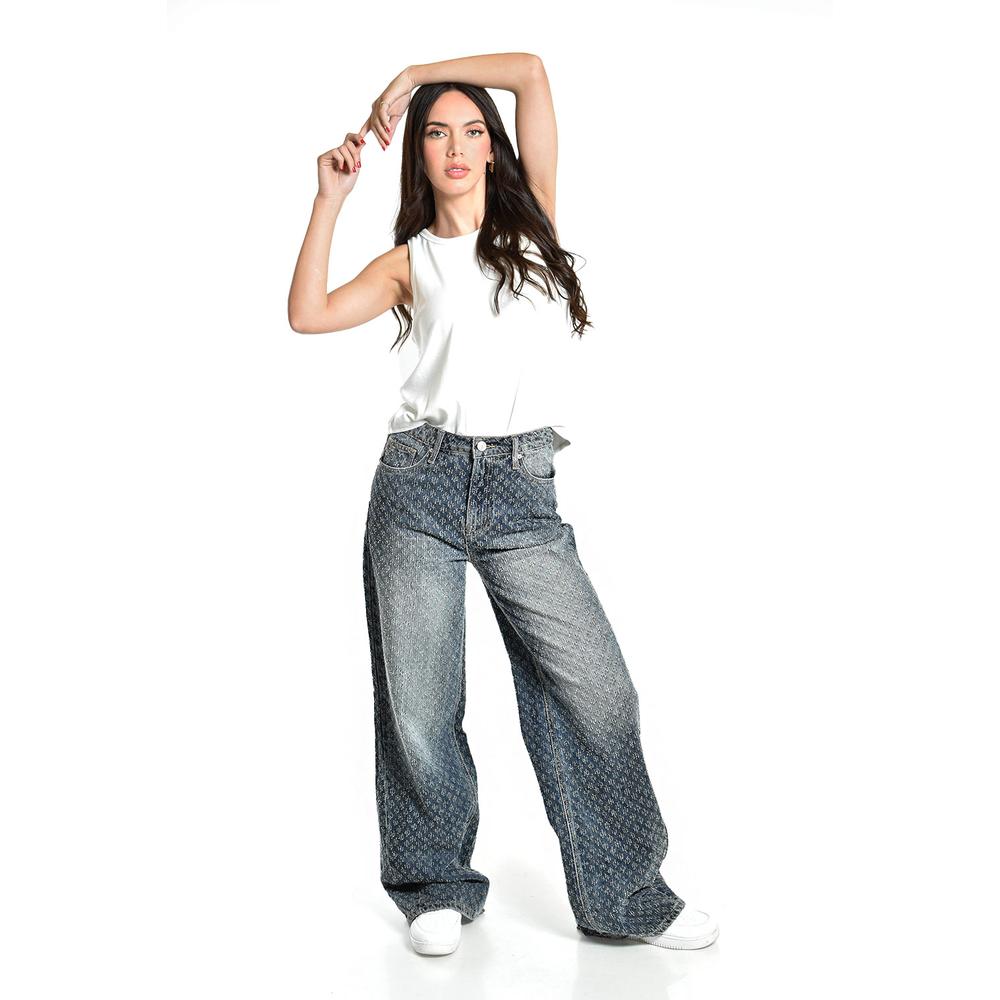 Jeans Wide Leg con textura /Juvenil, 6716 (Mezclilla medio)