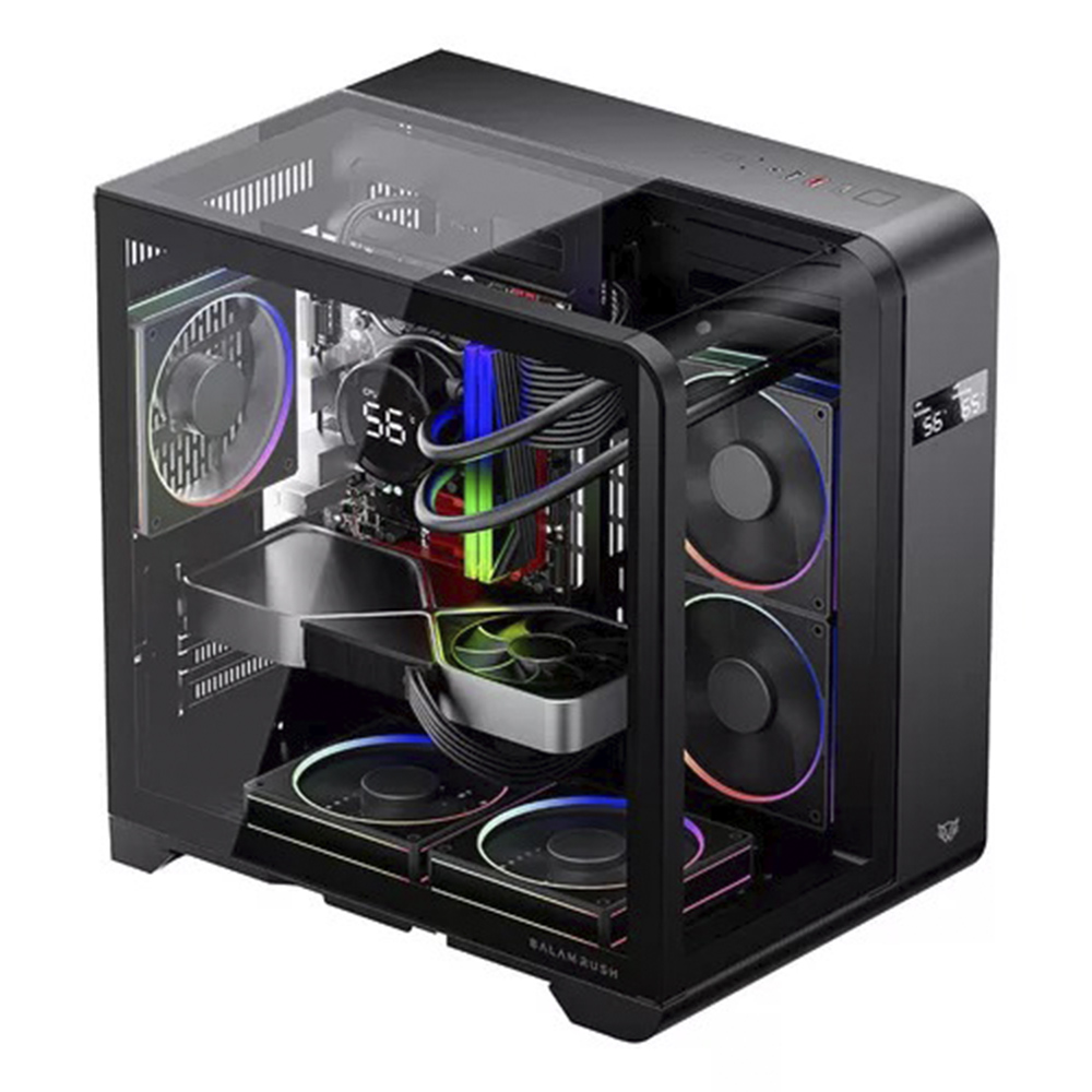 GABINETE BALAM RUSH TANK EXPERT CURVE 6400 NEGRO M-ATX DIGITAL 4VENT ARGB CRISTAL S/FUENTE BR-941617 