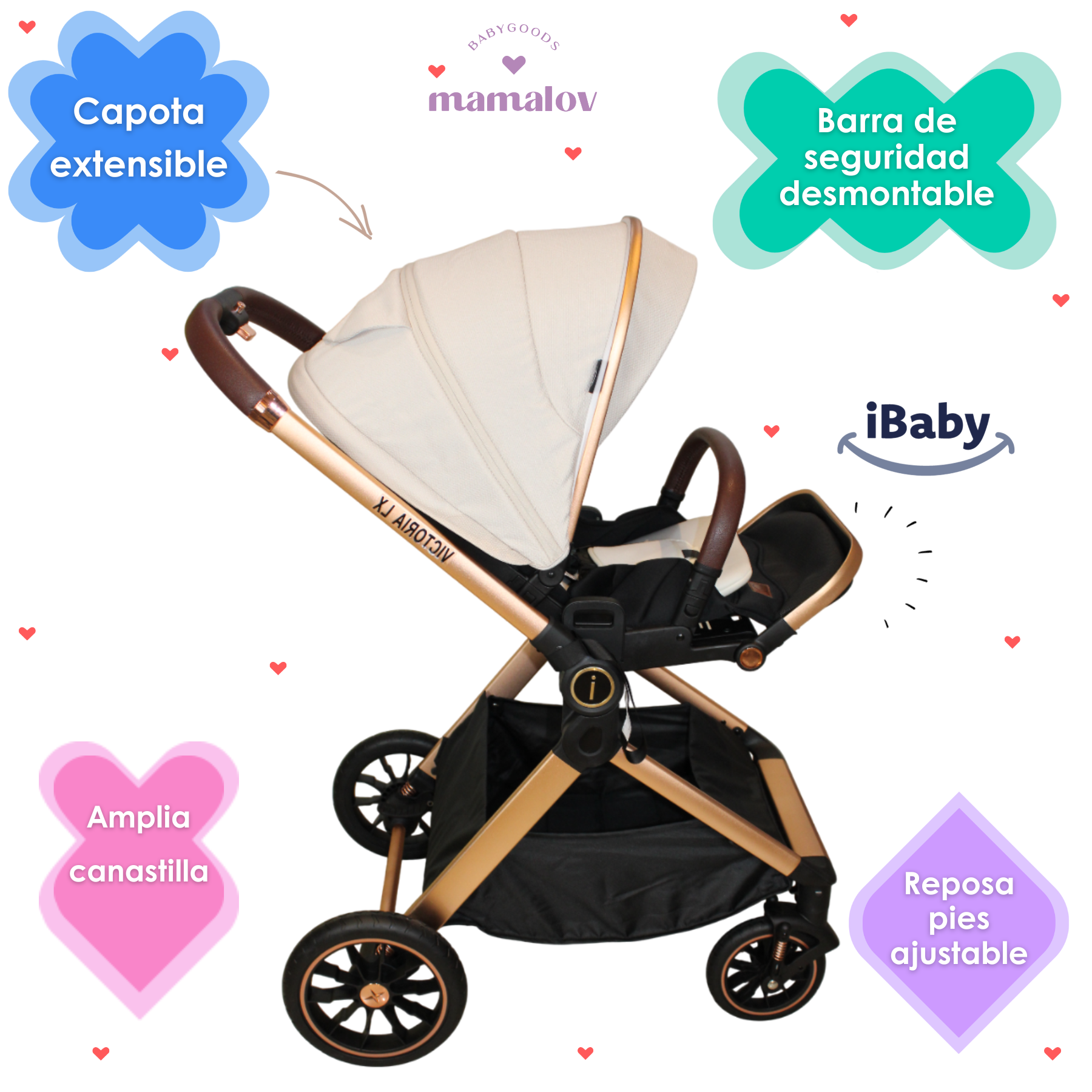 Carriola Reversible 4en1 Victoria | Porta Bebé | Ibaby Beige