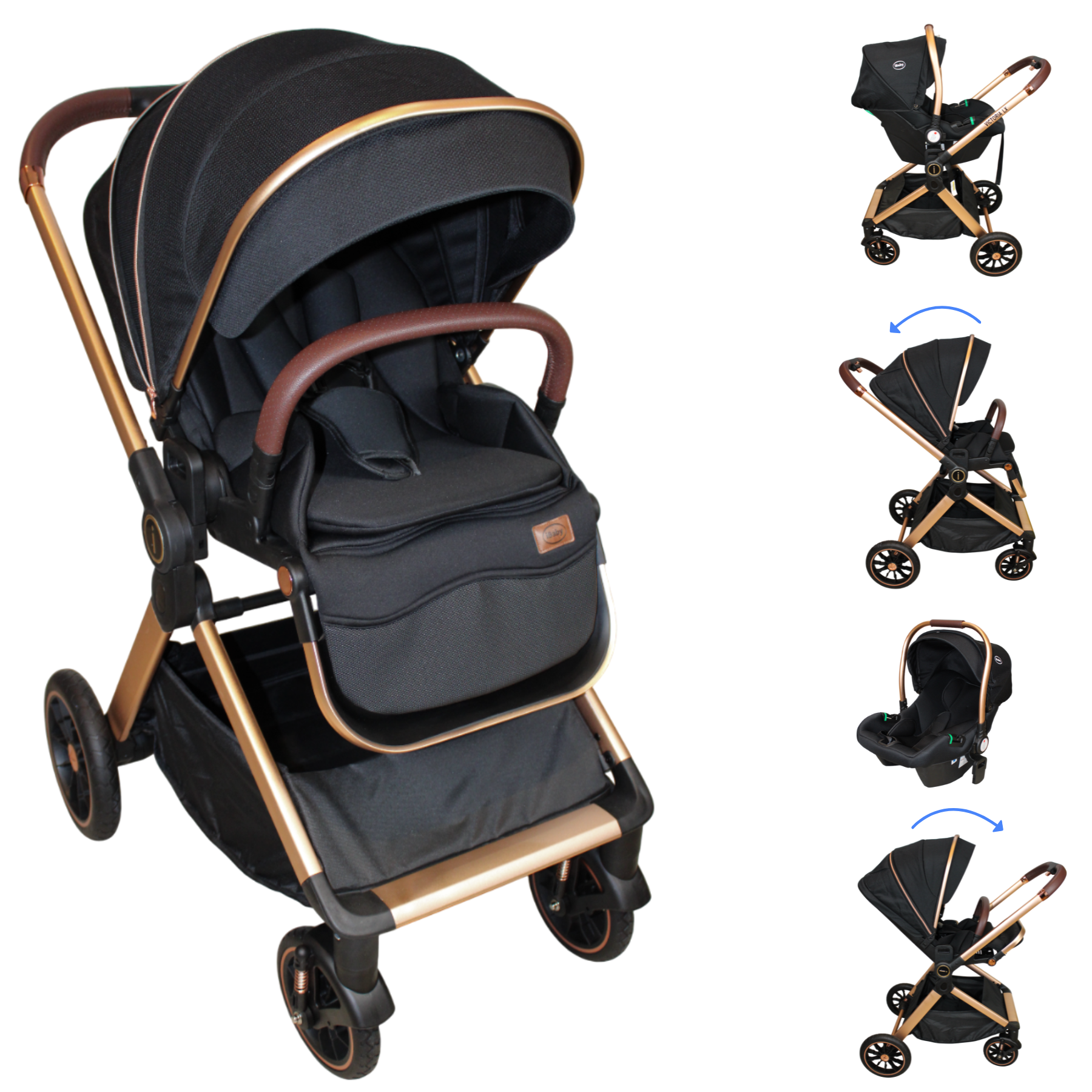 Carriola Reversible 4en1 Victoria | Porta Bebé | Ibaby Negro