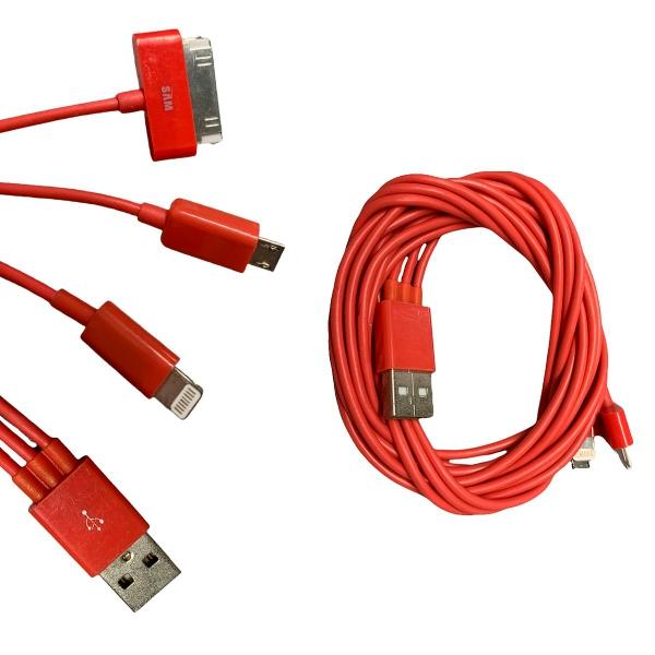 Cable cargador 3 en 1 Multicargador V8 Lightning 30 Pin 1 Metro Durable