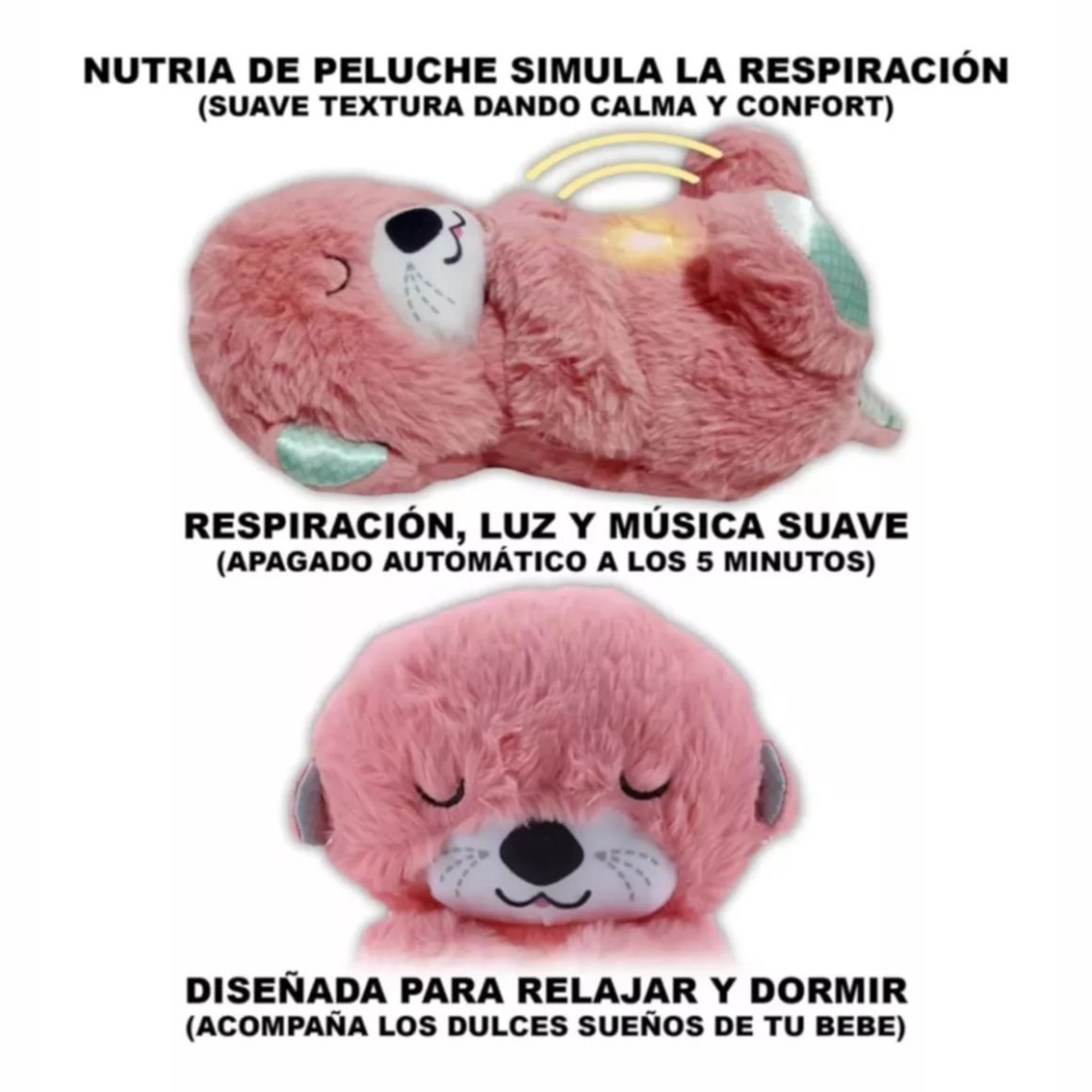 Juguete Bebés Nutria Rosa, Respiración Relajante Dormir