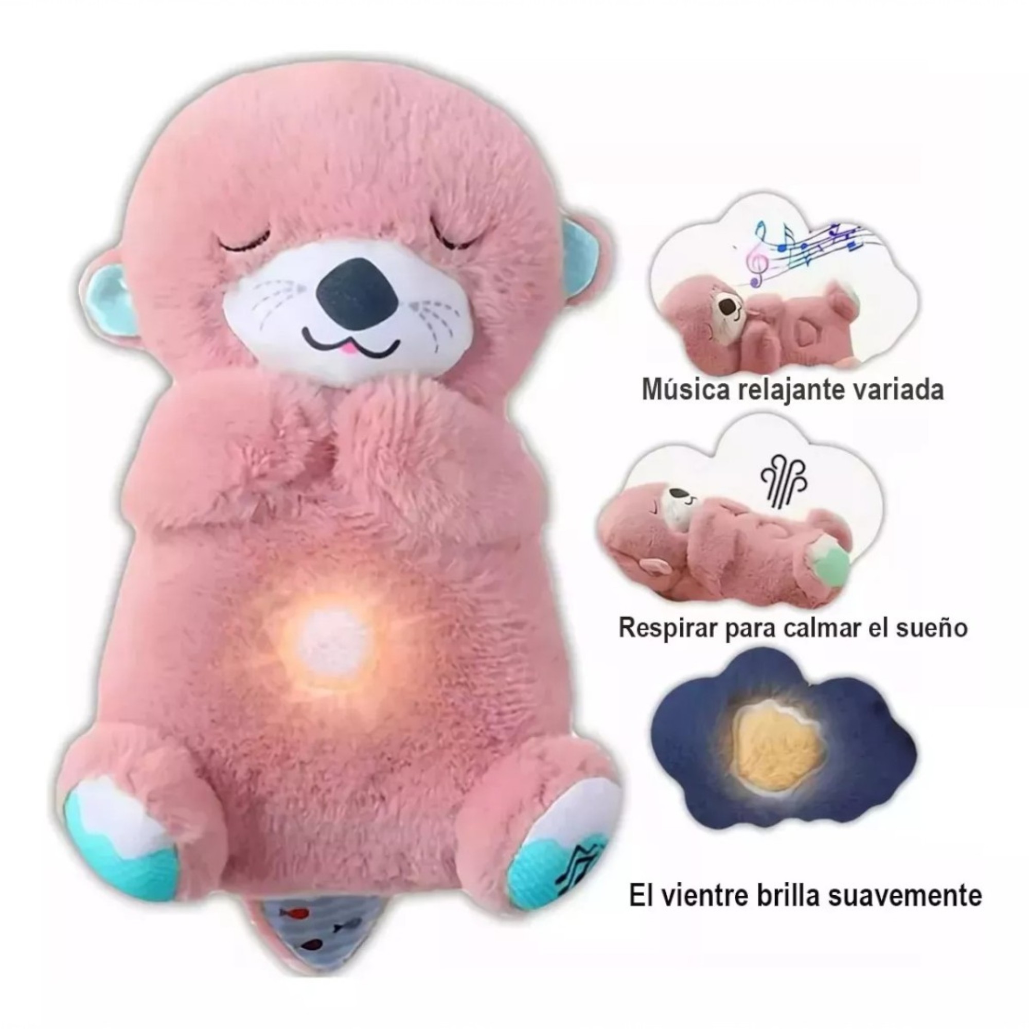 Juguete Bebés Nutria Rosa, Respiración Relajante Dormir