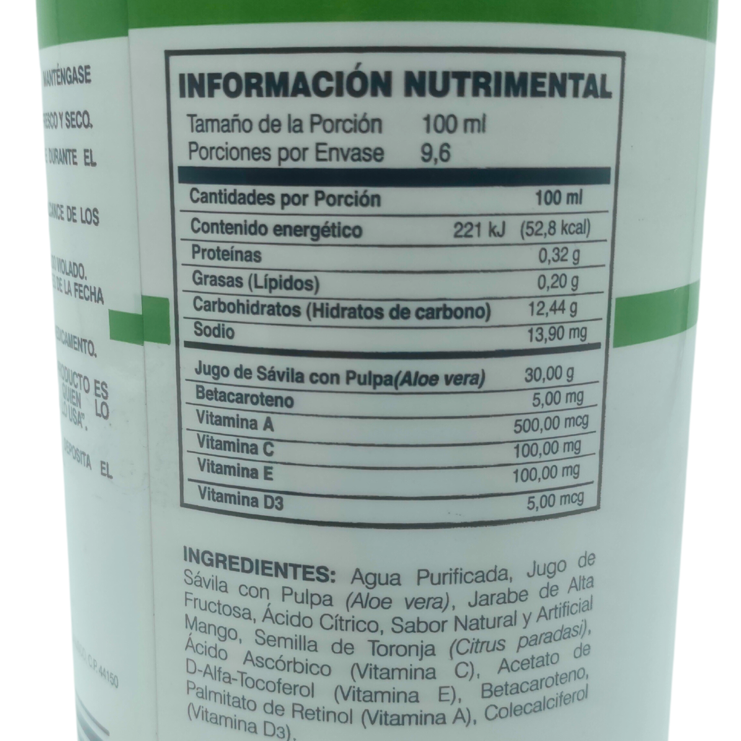 Aloe Vera Pulpa Betacaroteno Semilla de Toronja Vitaminas A C E D Ives Evolution México Sabor Mango 960 ml..