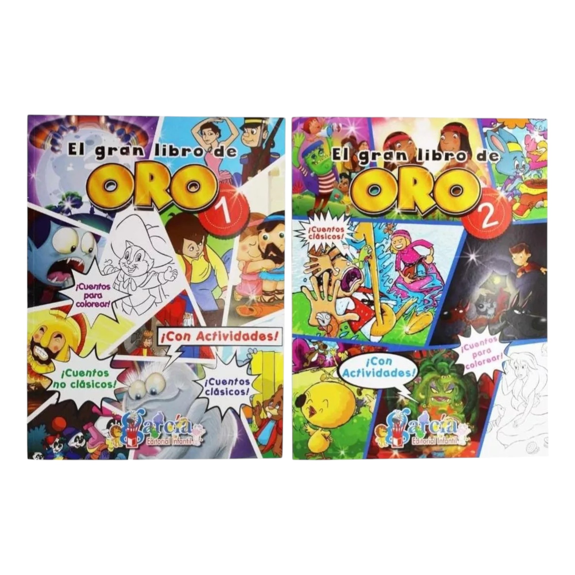 2 Libros De Actividades Colorea Y Cuentos Clasicos,oro 1 Y 2