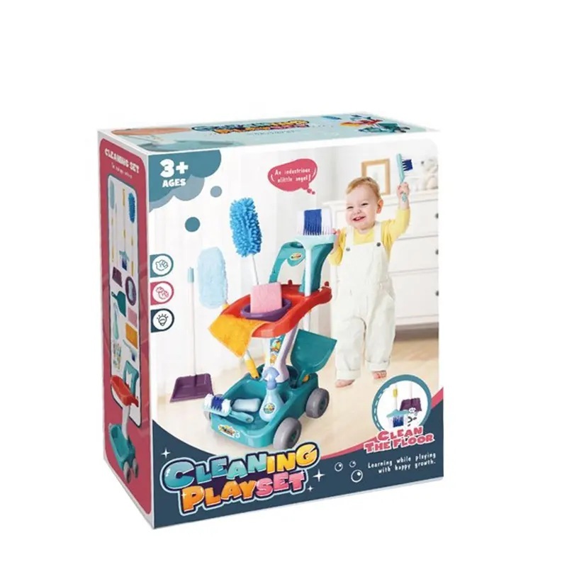Juego de limpieza para niños pequeños, kit de suministros de limpieza para niños y niñas, completo con escoba, trapeador, bandeja para polvo, botella de spray y más 789989