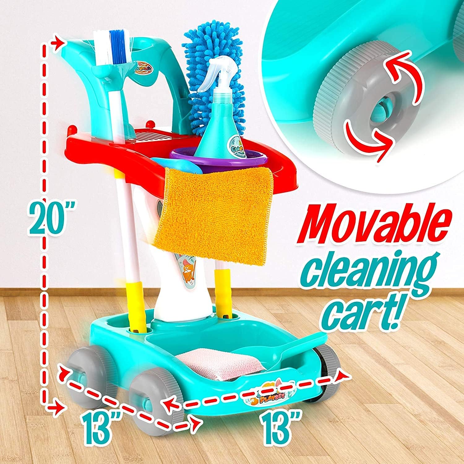 Juego de limpieza para niños pequeños, kit de suministros de limpieza para niños y niñas, completo con escoba, trapeador, bandeja para polvo, botella de spray y más 789989