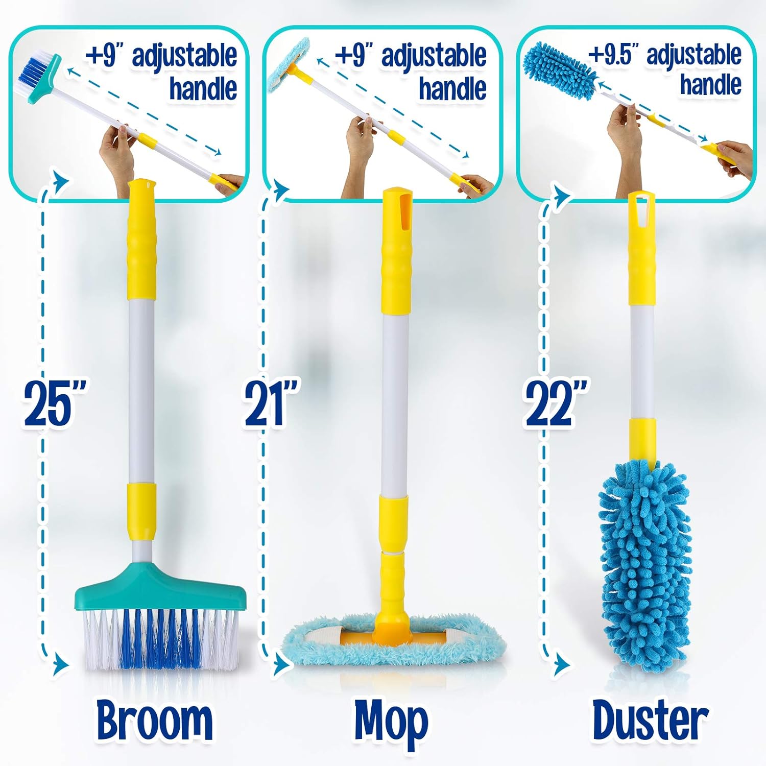 Juego de limpieza para niños pequeños, kit de suministros de limpieza para niños y niñas, completo con escoba, trapeador, bandeja para polvo, botella de spray y más 789989