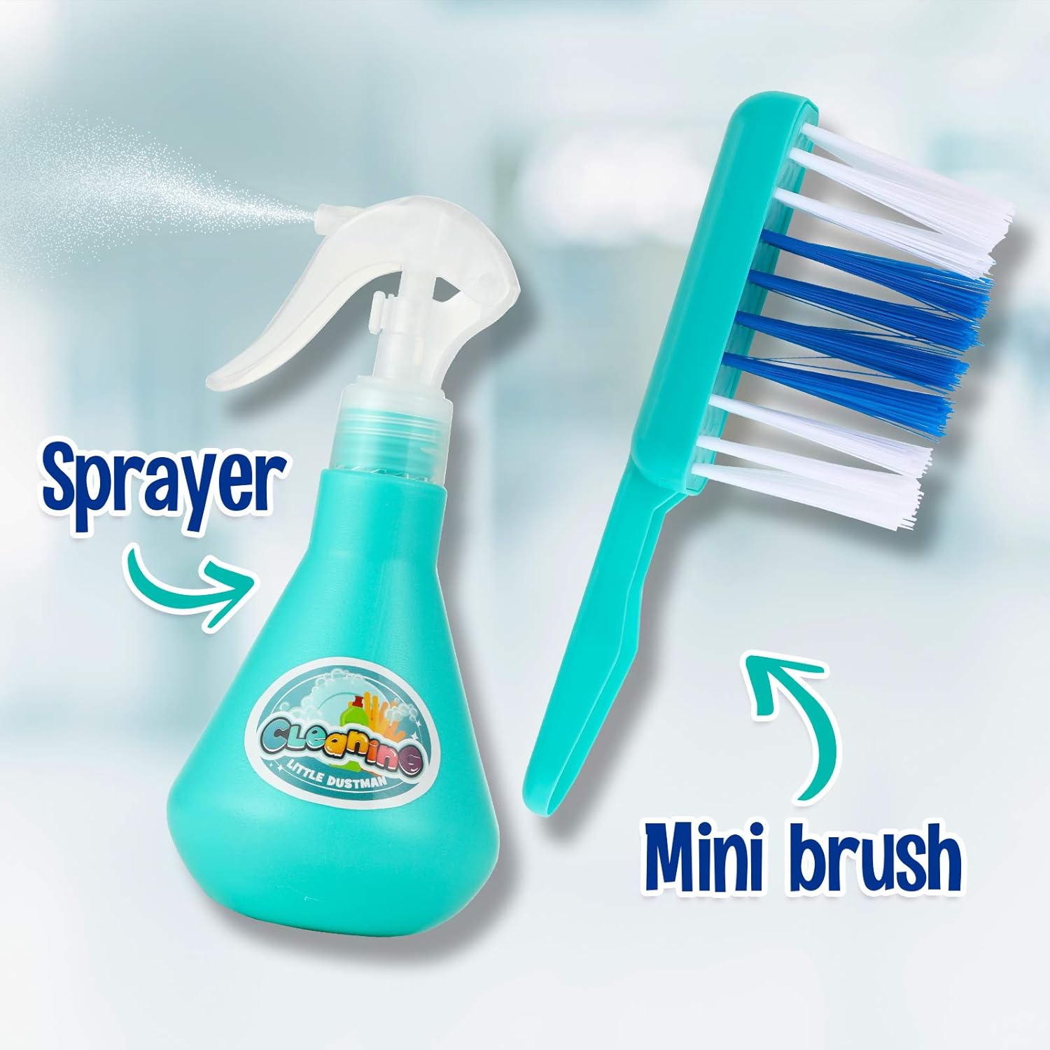 Juego de limpieza para niños pequeños, kit de suministros de limpieza para niños y niñas, completo con escoba, trapeador, bandeja para polvo, botella de spray y más 789989