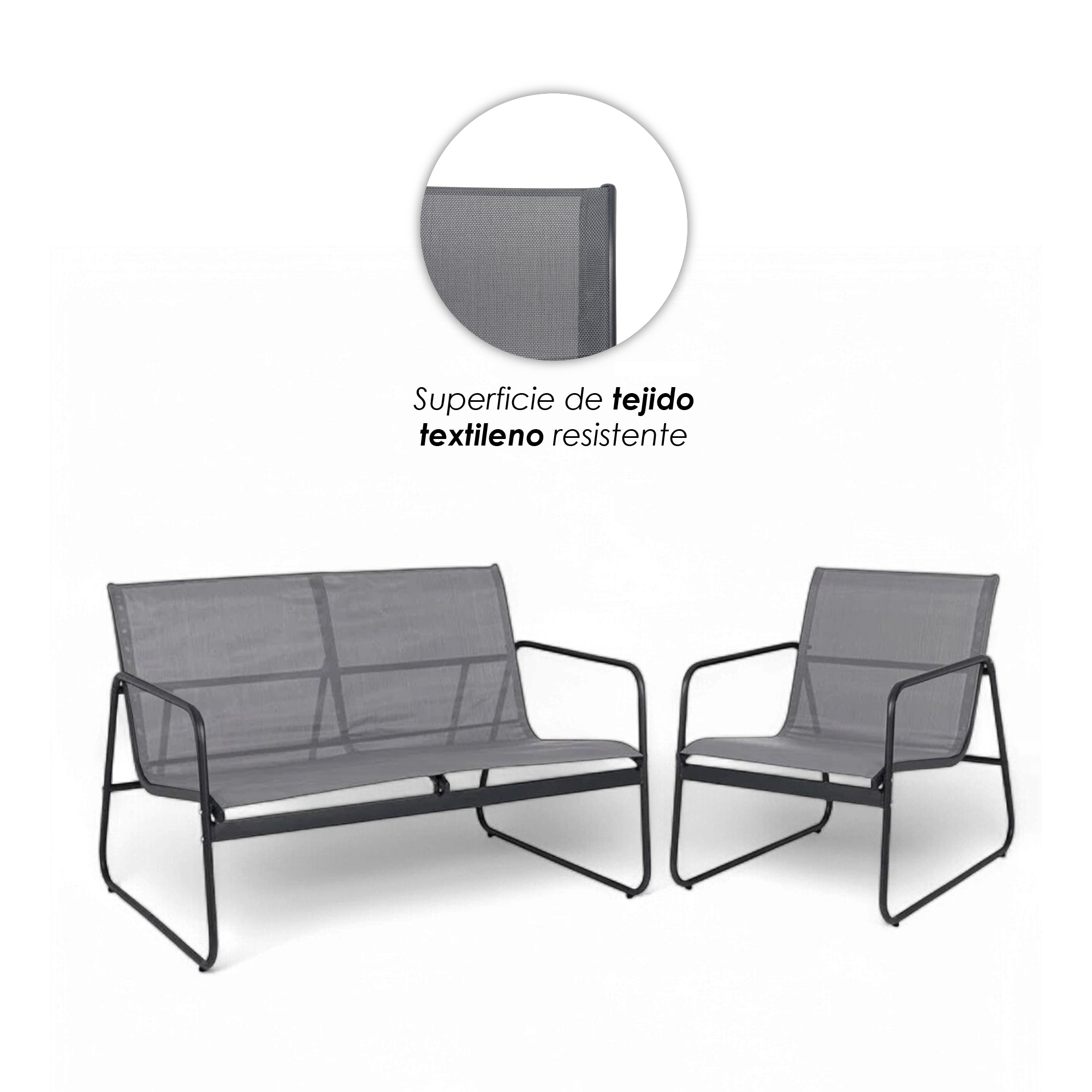 Ilios Innova | Juego de Sala para Jardín 4 Piezas Gris para Exterior