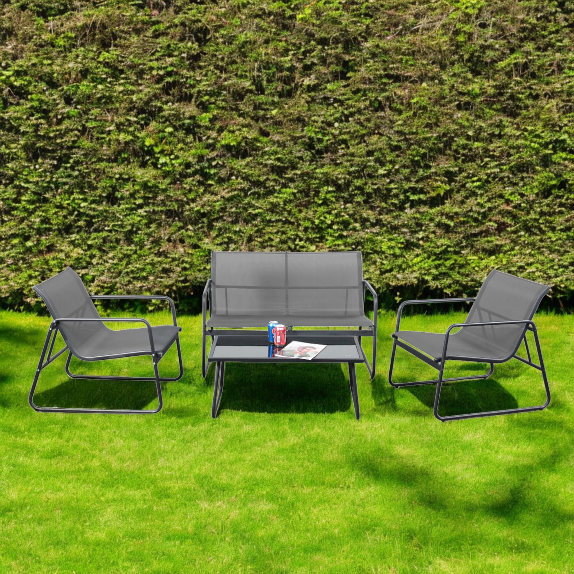 Ilios Innova | Juego de Sala para Jardín 4 Piezas Gris para Exterior