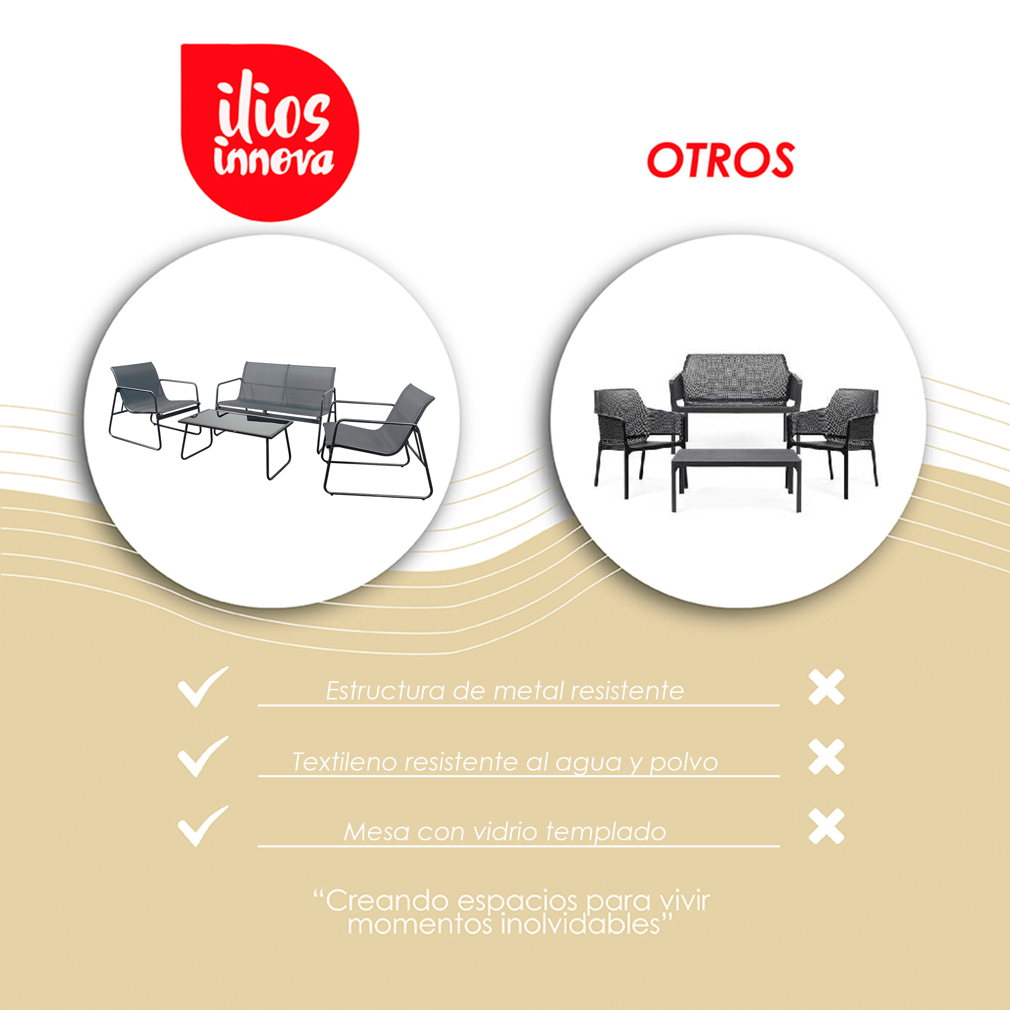 Ilios Innova | Juego de Sala para Jardín 4 Piezas Gris para Exterior