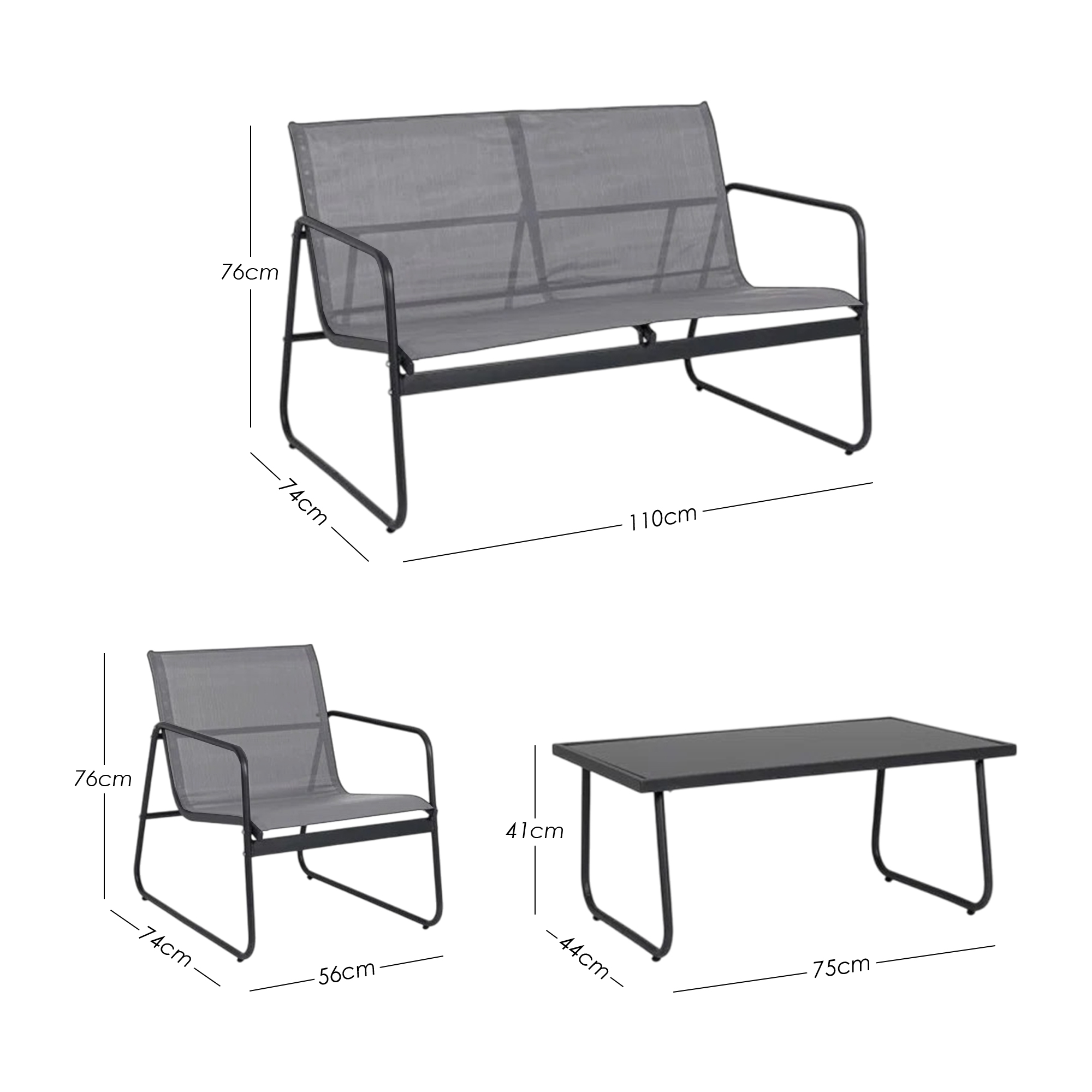 Ilios Innova | Juego de Sala para Jardín 4 Piezas Gris para Exterior